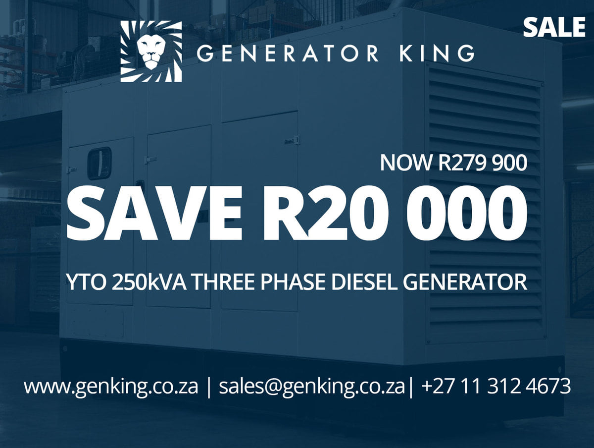 Generator King - Save R20 000 on YTO 250KVA 3 PHASE Huge savings on our ...