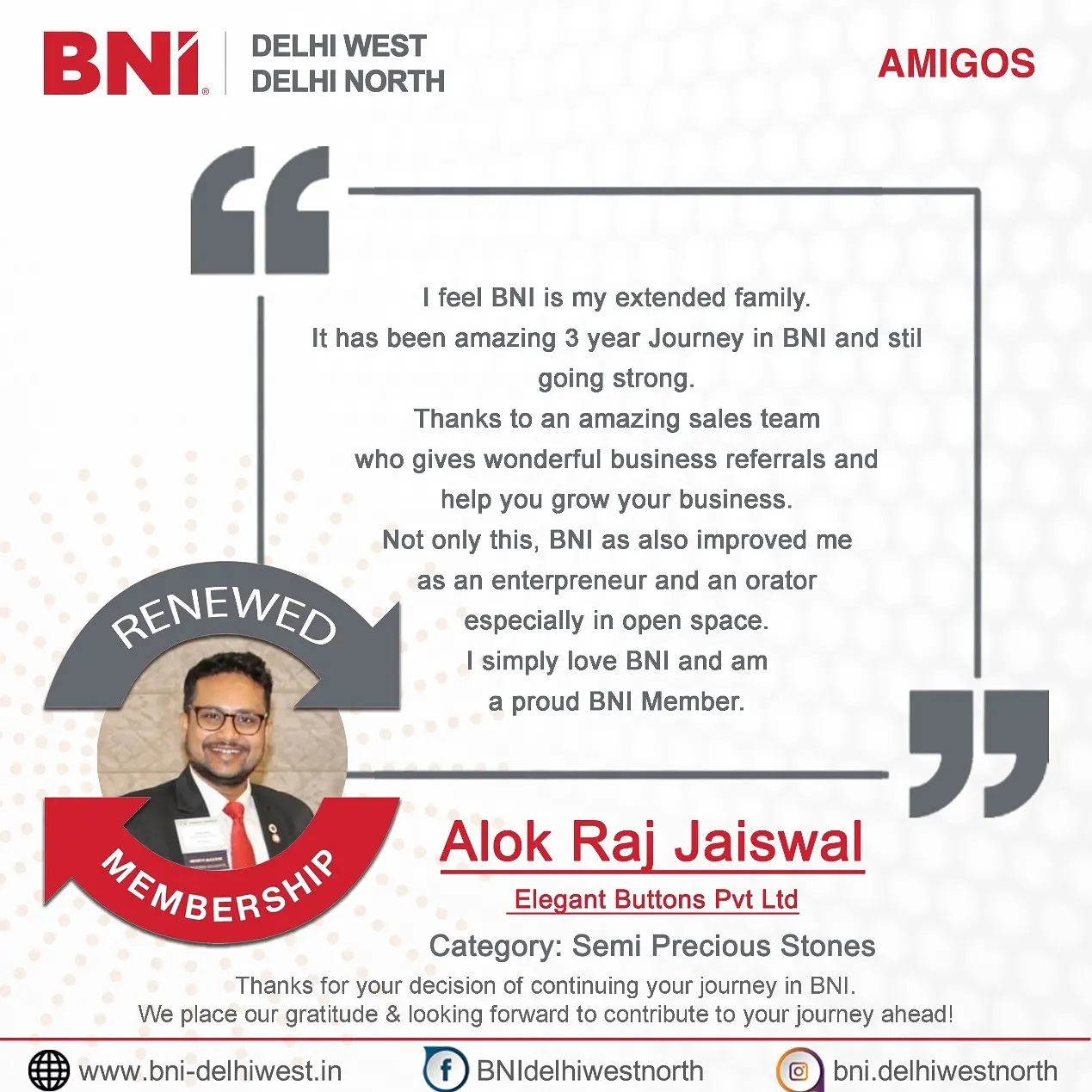 BNI New Delhi - Congratulations Mr Alok for renewing your... | Facebook