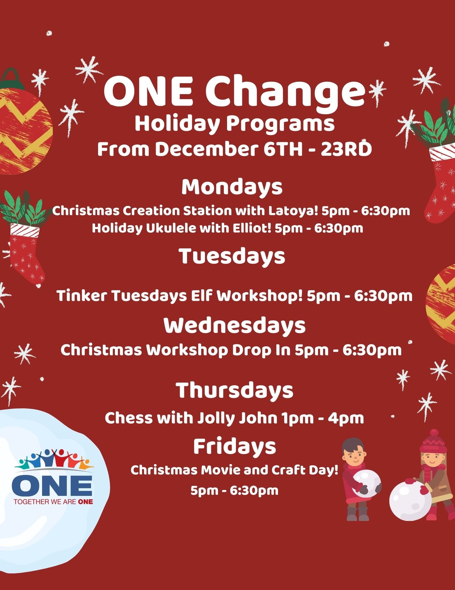 Here is our list of upcoming programs... - The ONE Change Inc | Facebook