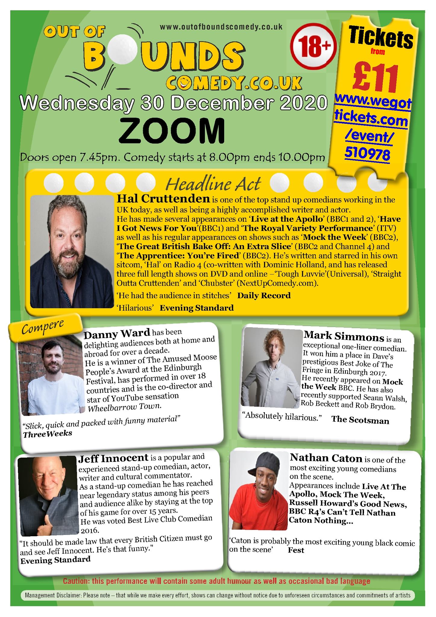 Out of Bounds Comedy on Zoom with not just Hal Cruttenden