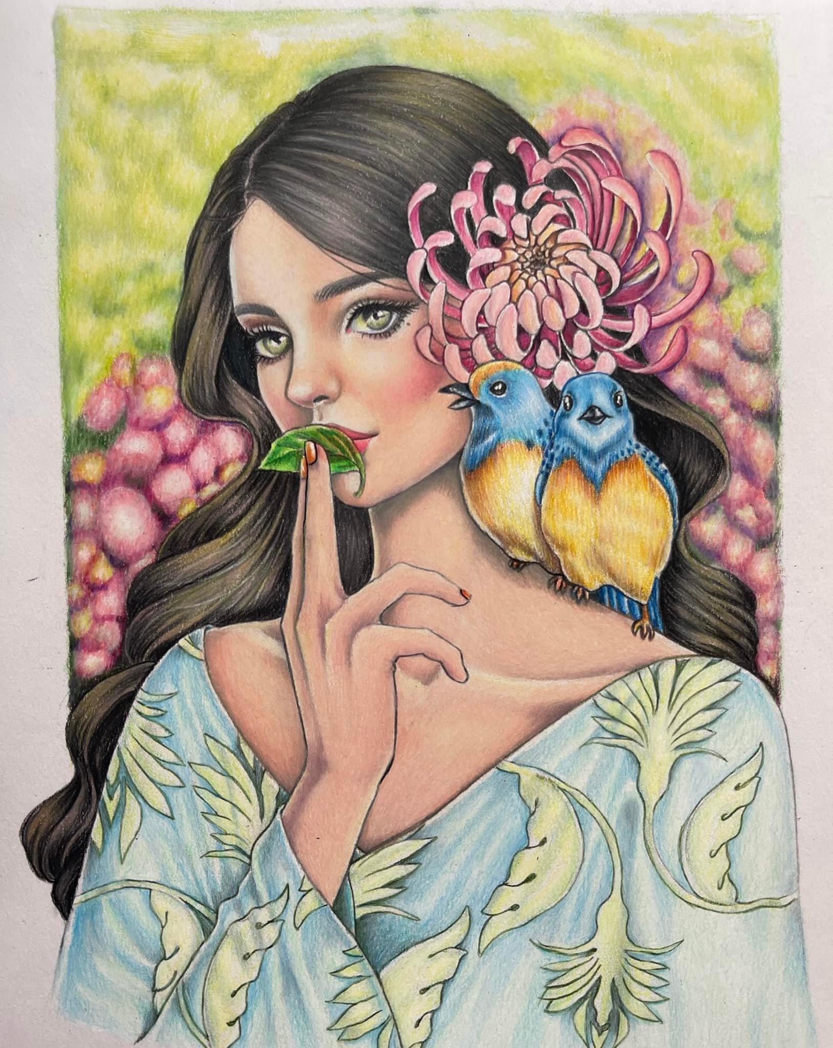 Adult coloring: Green Portraits 3 by Lana Green with Prismacolor