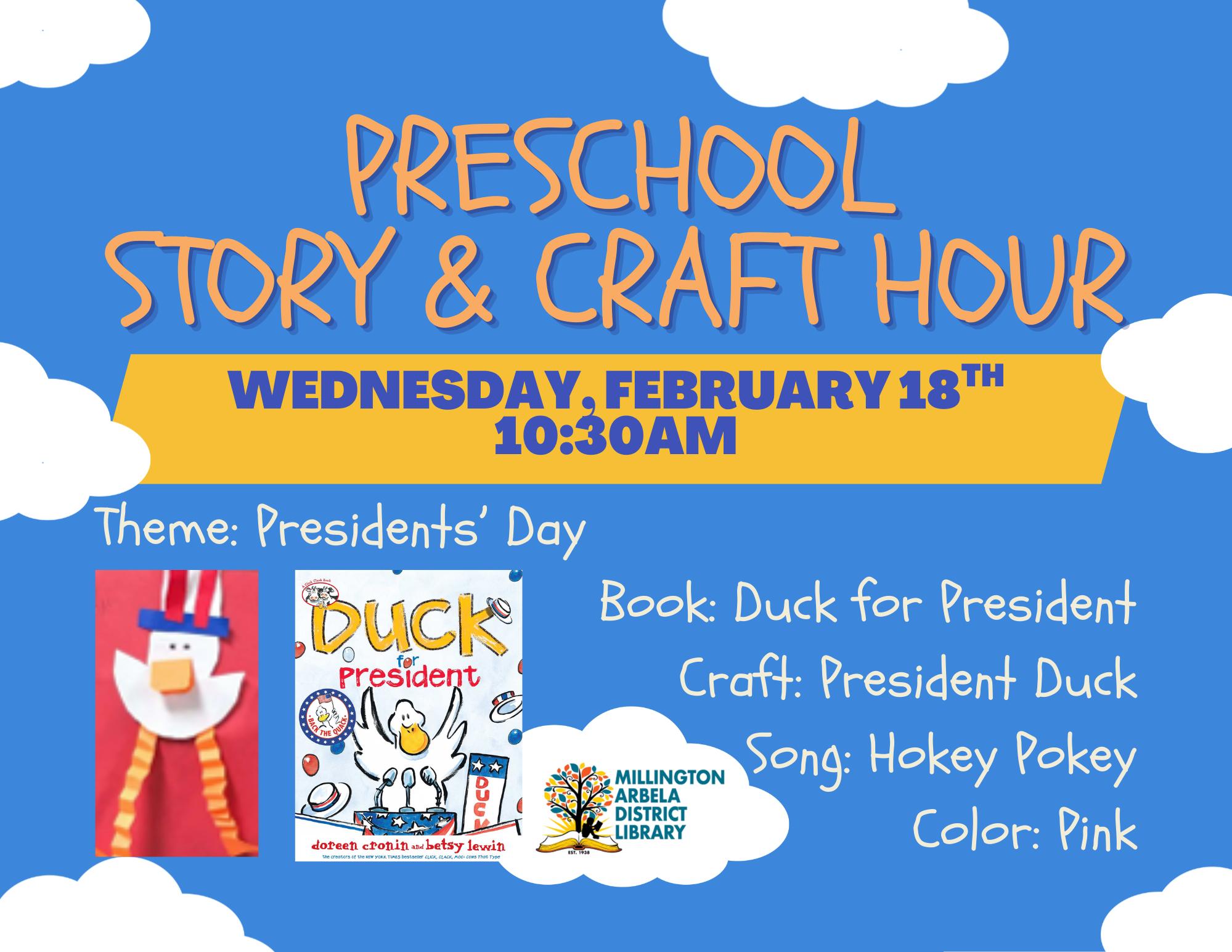🏛️🦆 Preschool Story & Craft Hour 🦆🏛️