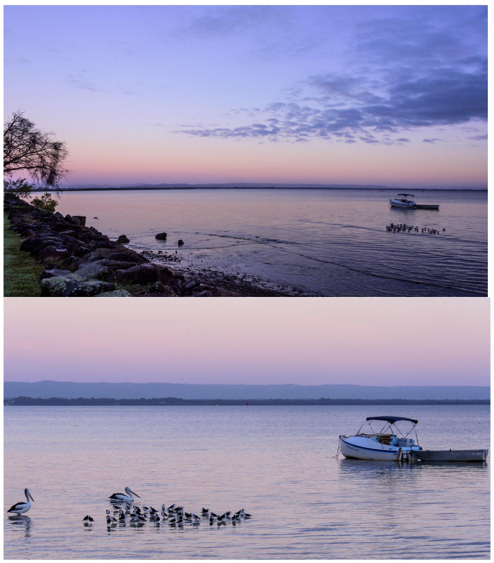 Orange is west, pink is east. Sunsets on our island are beautiful!