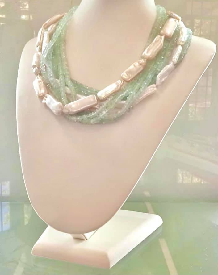 Collier En Argent 925 Avec Jaspe Vert Et Zircons - Longueur 48 Cm - Made In Italy