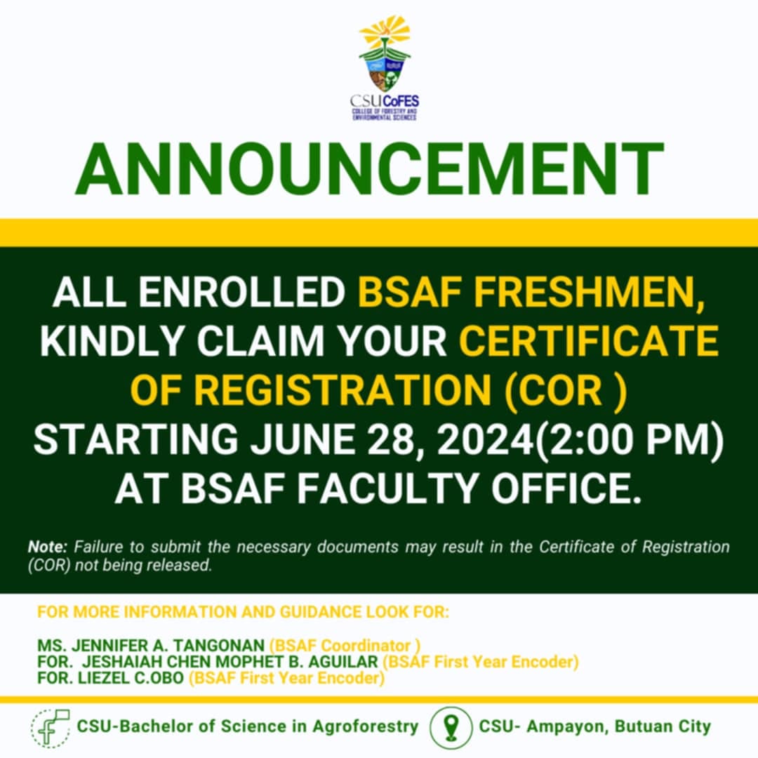 CSU - 𝐀𝐍𝐍𝐎𝐔𝐍𝐂𝐄𝐌𝐄𝐍𝐓: All enrolled 𝐁𝐒𝐀𝐅 𝐟𝐫𝐞𝐬𝐡𝐦𝐞𝐧, you may claim your ...