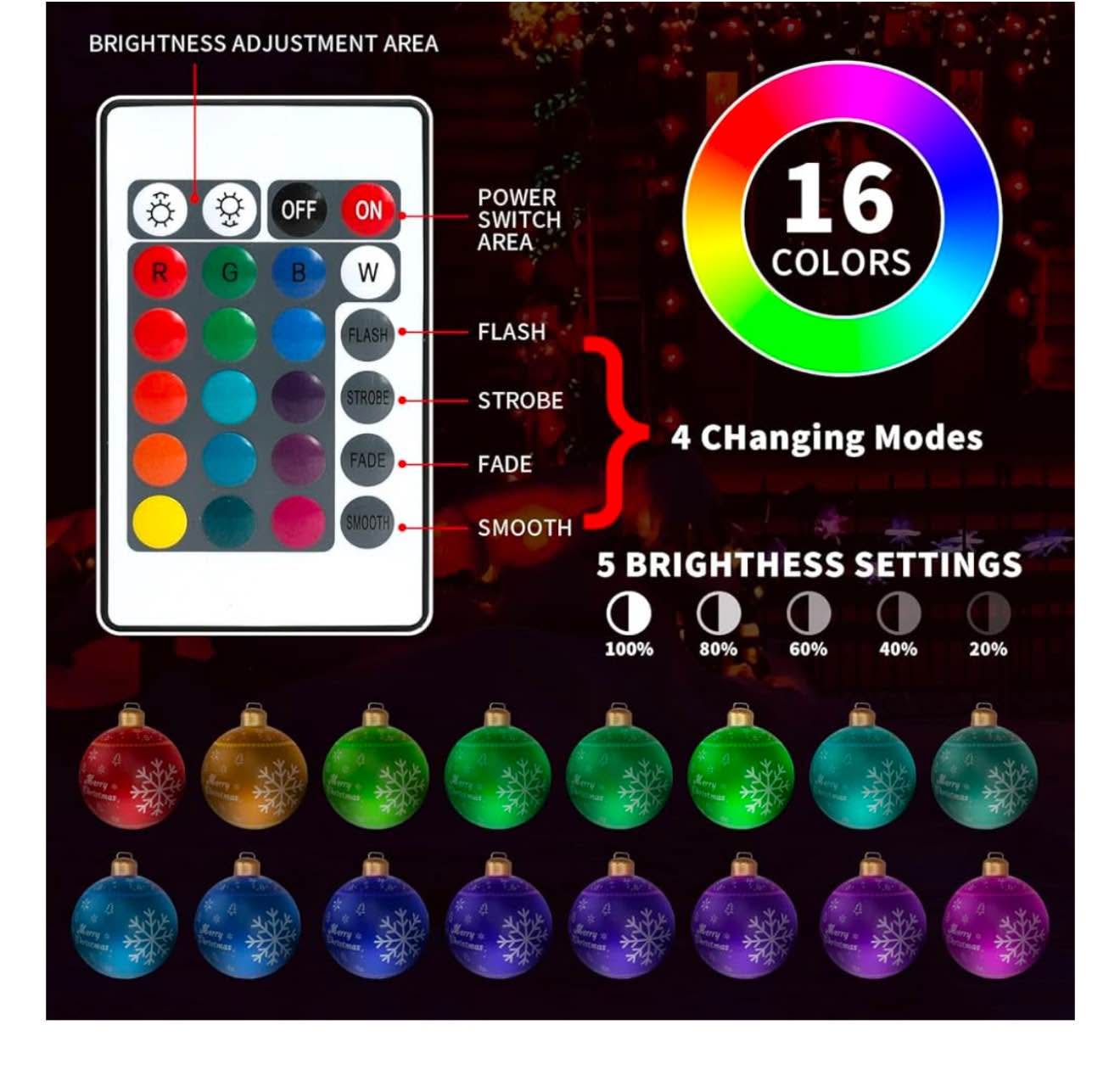 2 Pcs 24 Inch Light up PVC Giant Inflatable Christmas Ball Large PVC ...