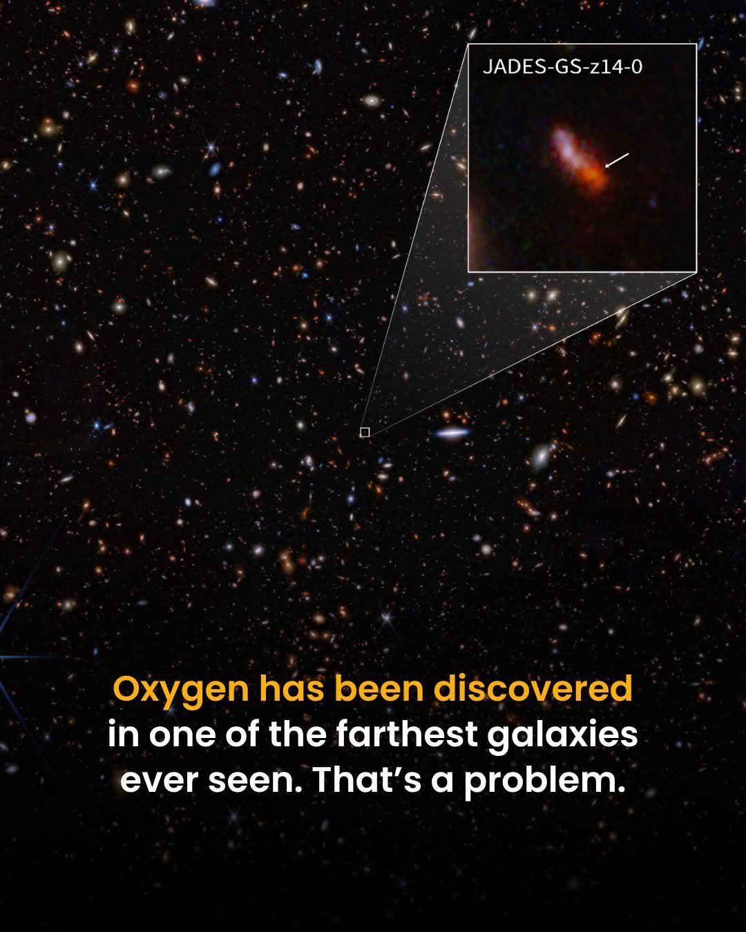 Ancient galaxy JADES-GS-z14-0 rich in oxygen and heavy elements