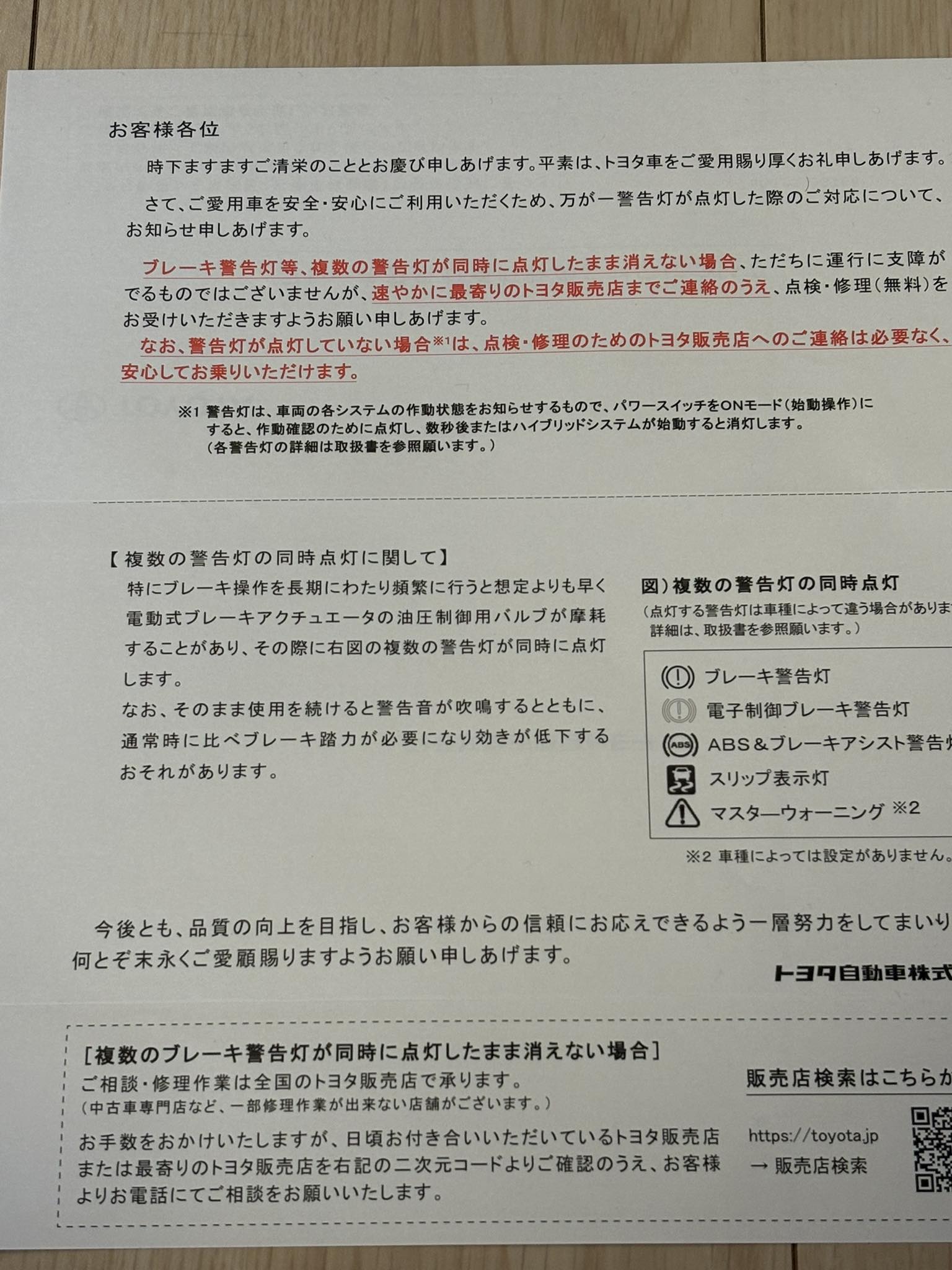 本日、トヨタ自動車（株）から通知が届きましま