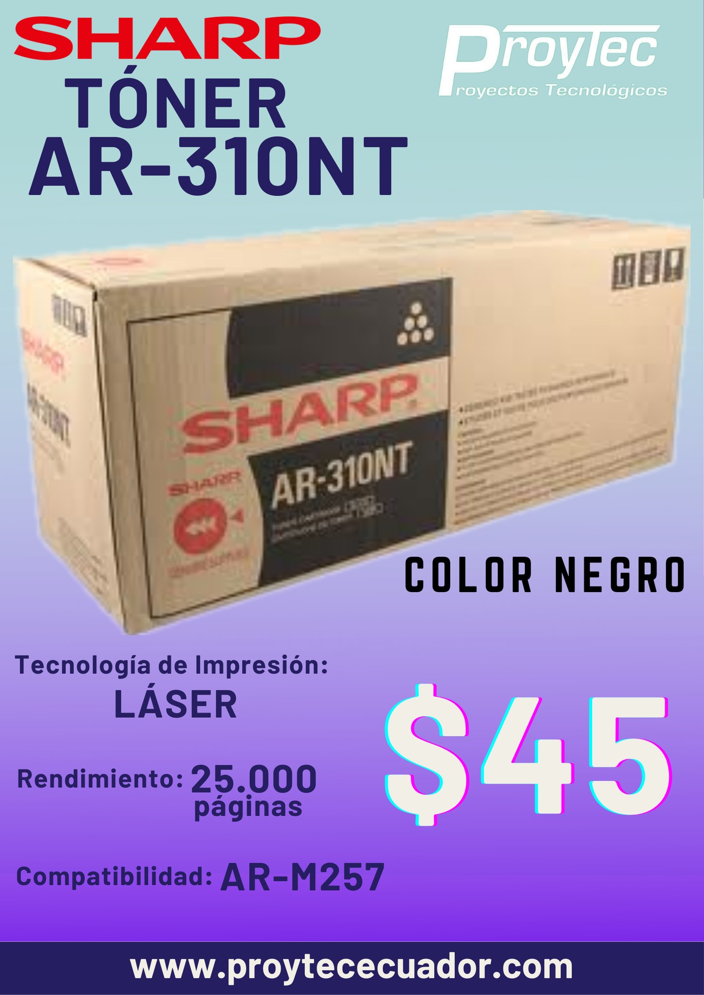 Proytec Ecuador - TÓNER SHARP AR-310NT 👉 Color: Negro 👉... | Facebook