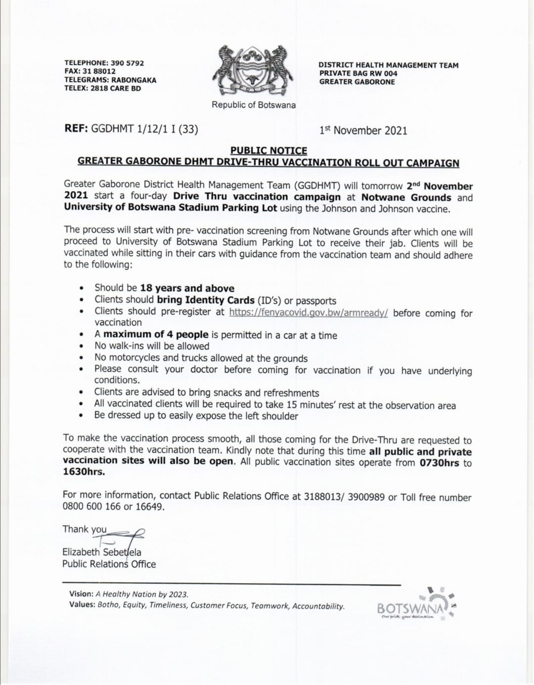 BWgovernment - GREATER GABORONE DHMT DRIVE-THRU VACCINATION ROLL OUT ...