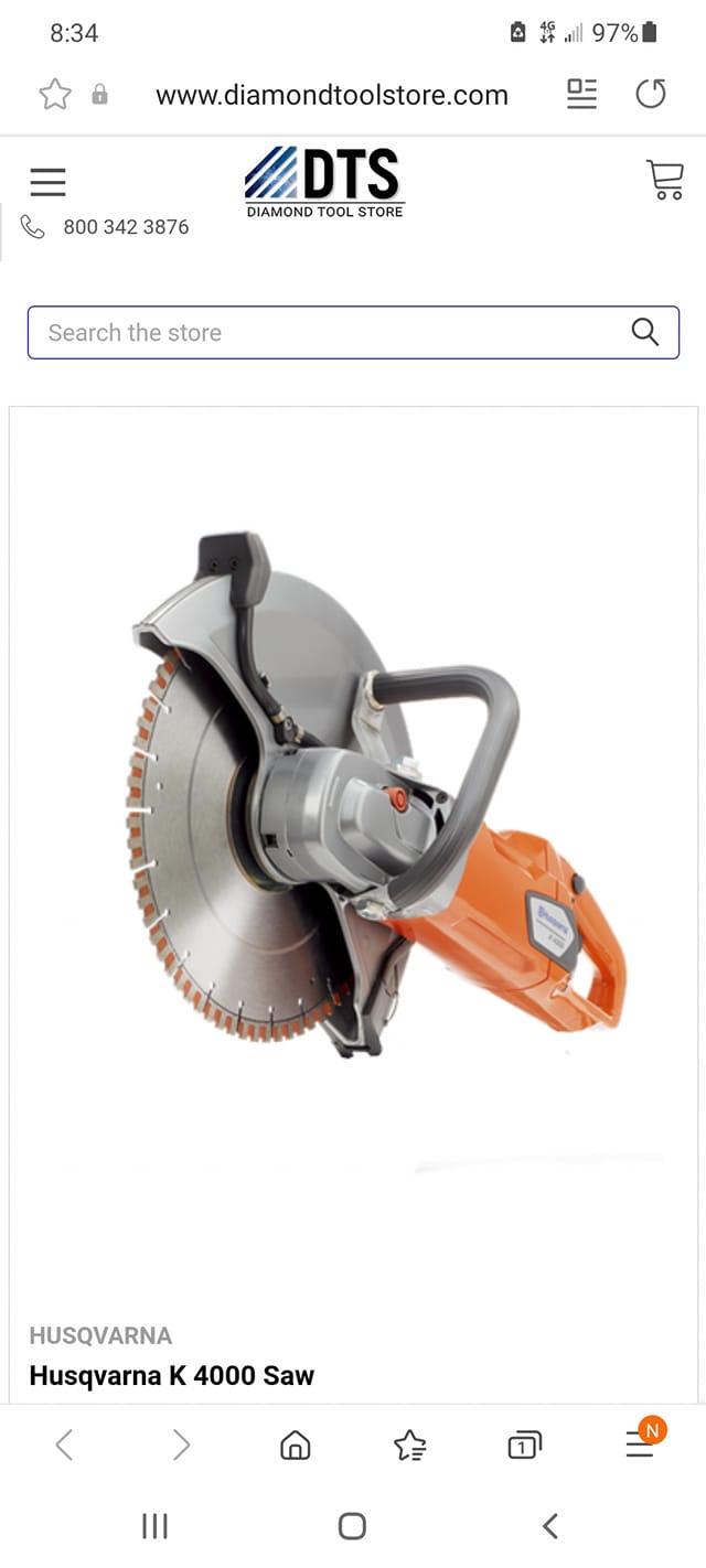HUSQVARNA Walk-Behind Concrete Saw: 6 1/2 in Blade Dia., Dry, 1 1/2 in