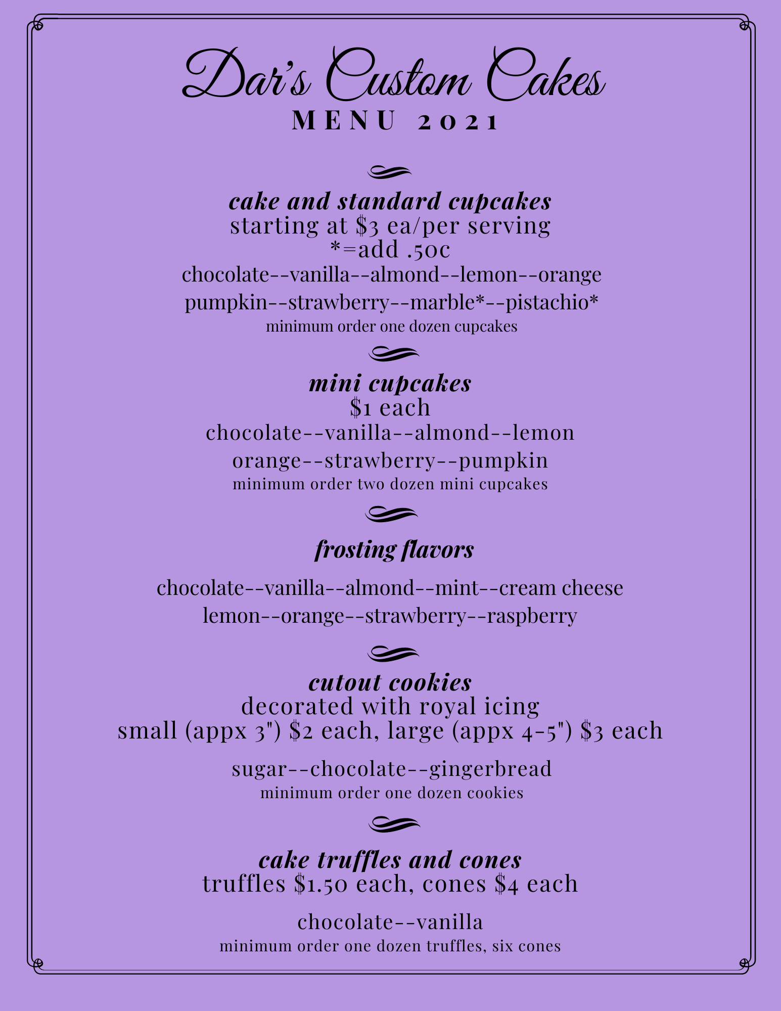 Updated menu! Note this is not an... - Dar's Custom Cakes
