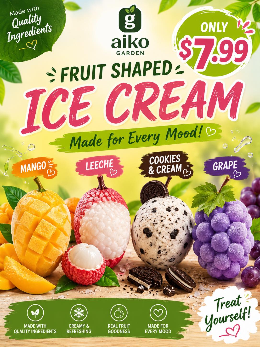 Aiko Garden ice cream now available in grape and mandarin flavors
