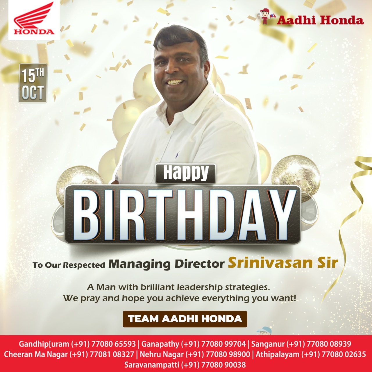 Aadhi Honda - HAPPY BIRTHDAY TO Our Respected Managing Director ...
