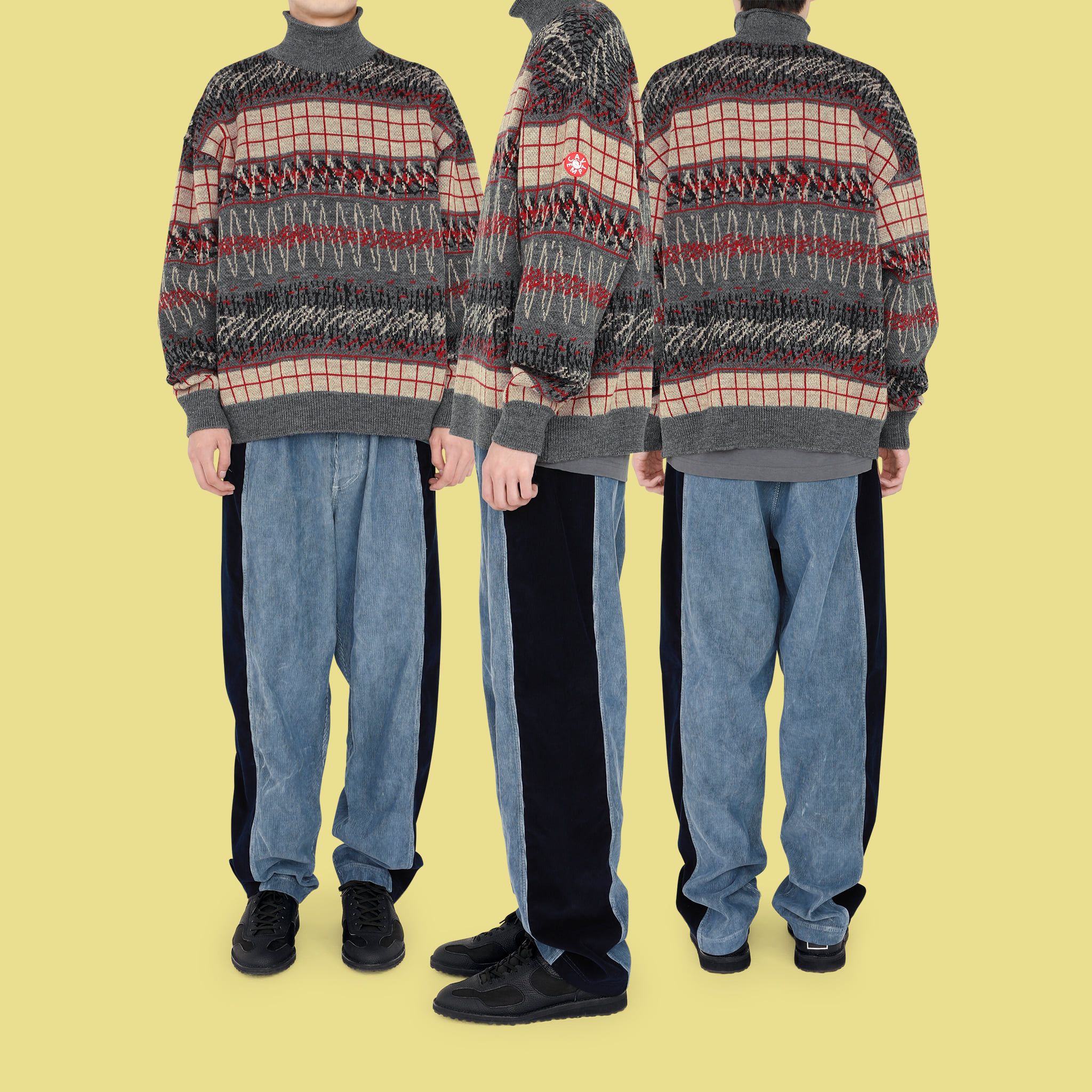 WAVE LINE WOOL KNIT OVERDYE SIDE PANEL CORD PANTS AVAILABLE NOW 