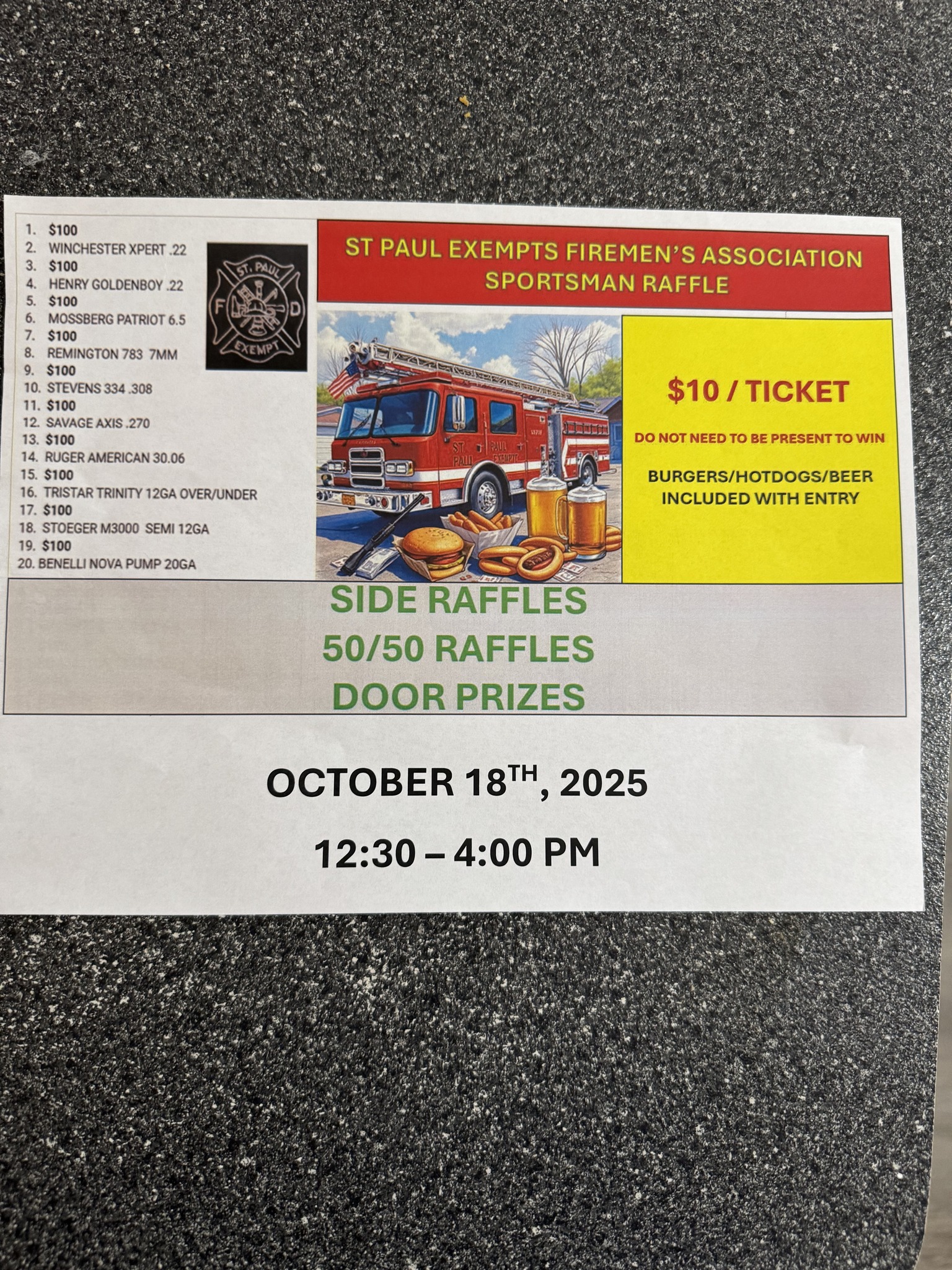 St Paul Blvd Fireman’s Exempt raffle