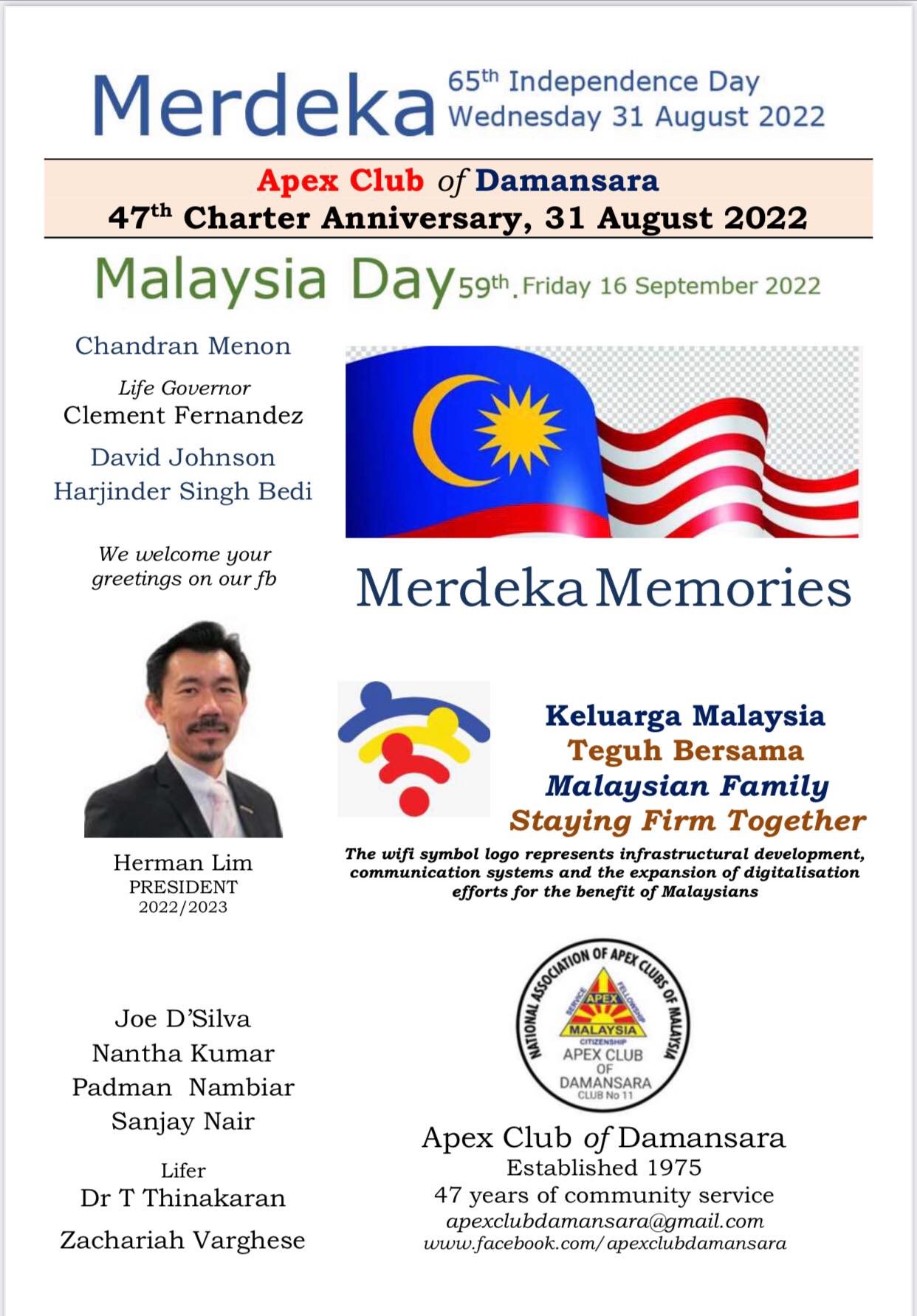 Happy 65th Merdeka Day to all... - Apex Club Of Damansara
