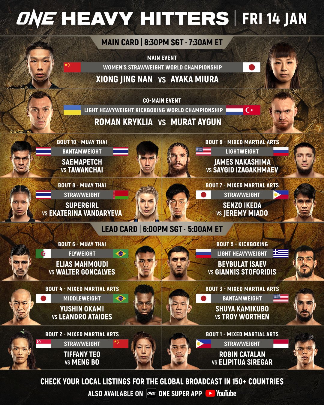 Full fight card for ONE 