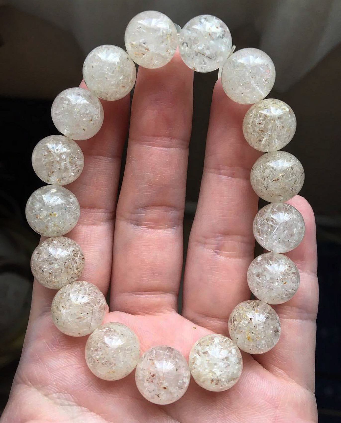 Snow Rutile Quartz 12 mm... - กำไลหินนำโชค by Sanderastones