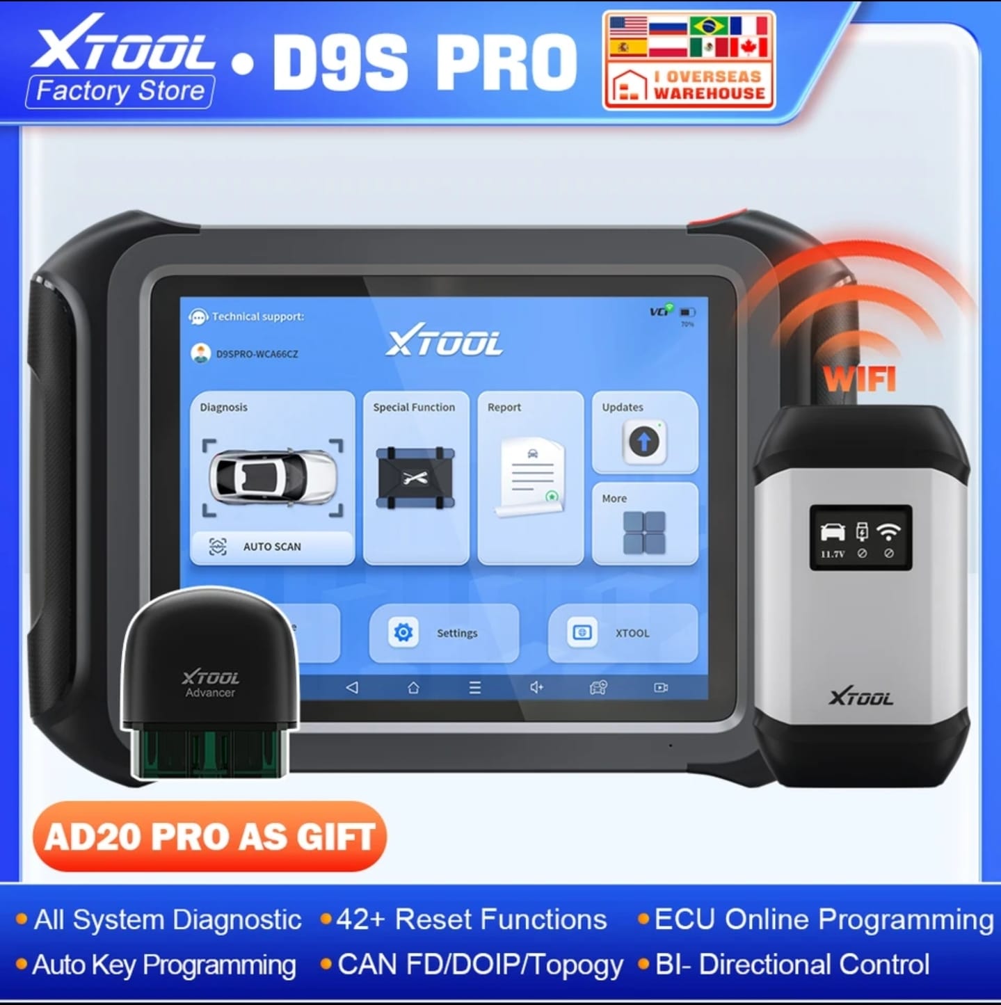 XTOOL D9S PRO Full System Diagnostic Scanner – ECU Programming, Key IMMO, 3Yr Update + Free Endoscope