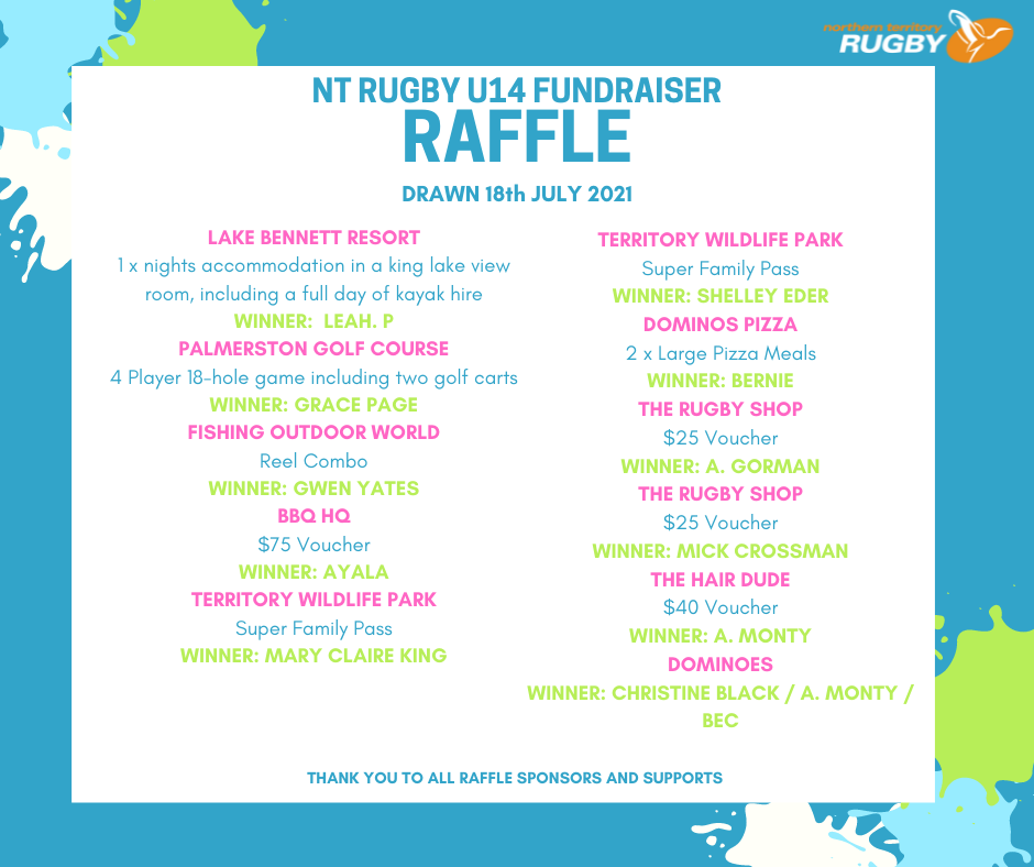 NT Rugby Union - 🙌 Congratulations to all raffle winners!... | Facebook