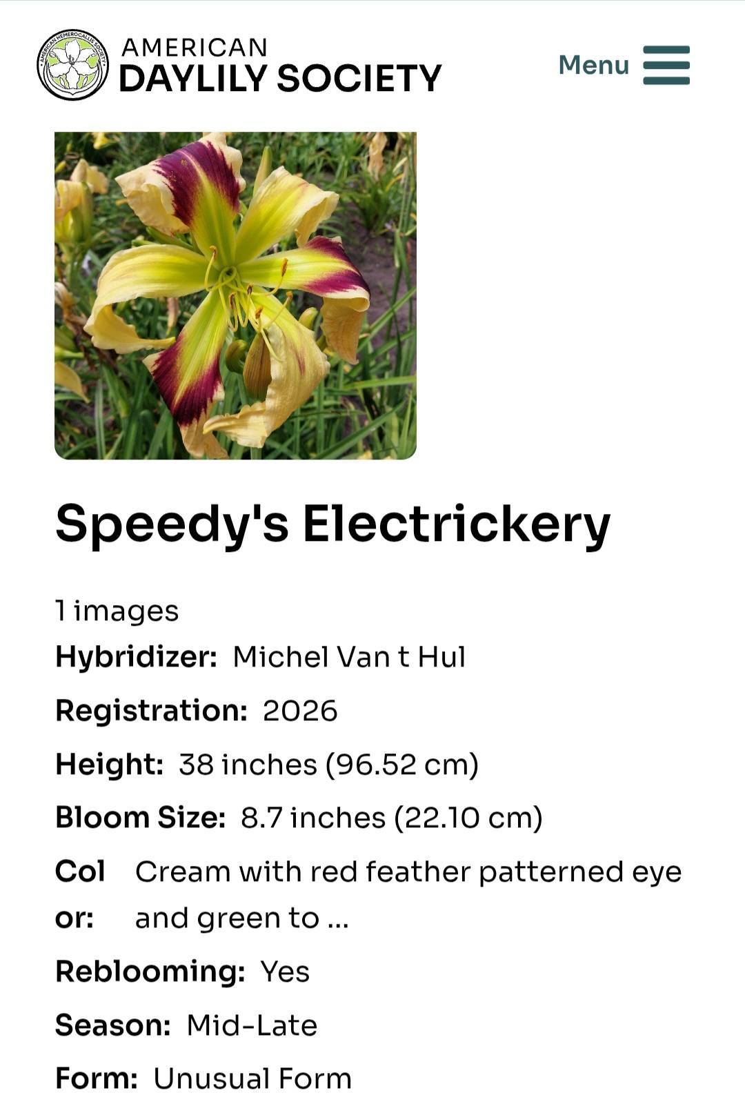 Name Approved today . LATWEAZLE CATC AMERICAN DAYLILY SOCIETY Menu