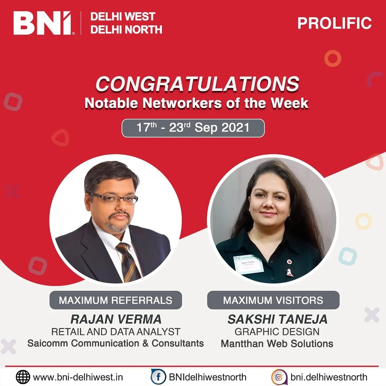 BNI New Delhi - Congratulations to the notable networkers...