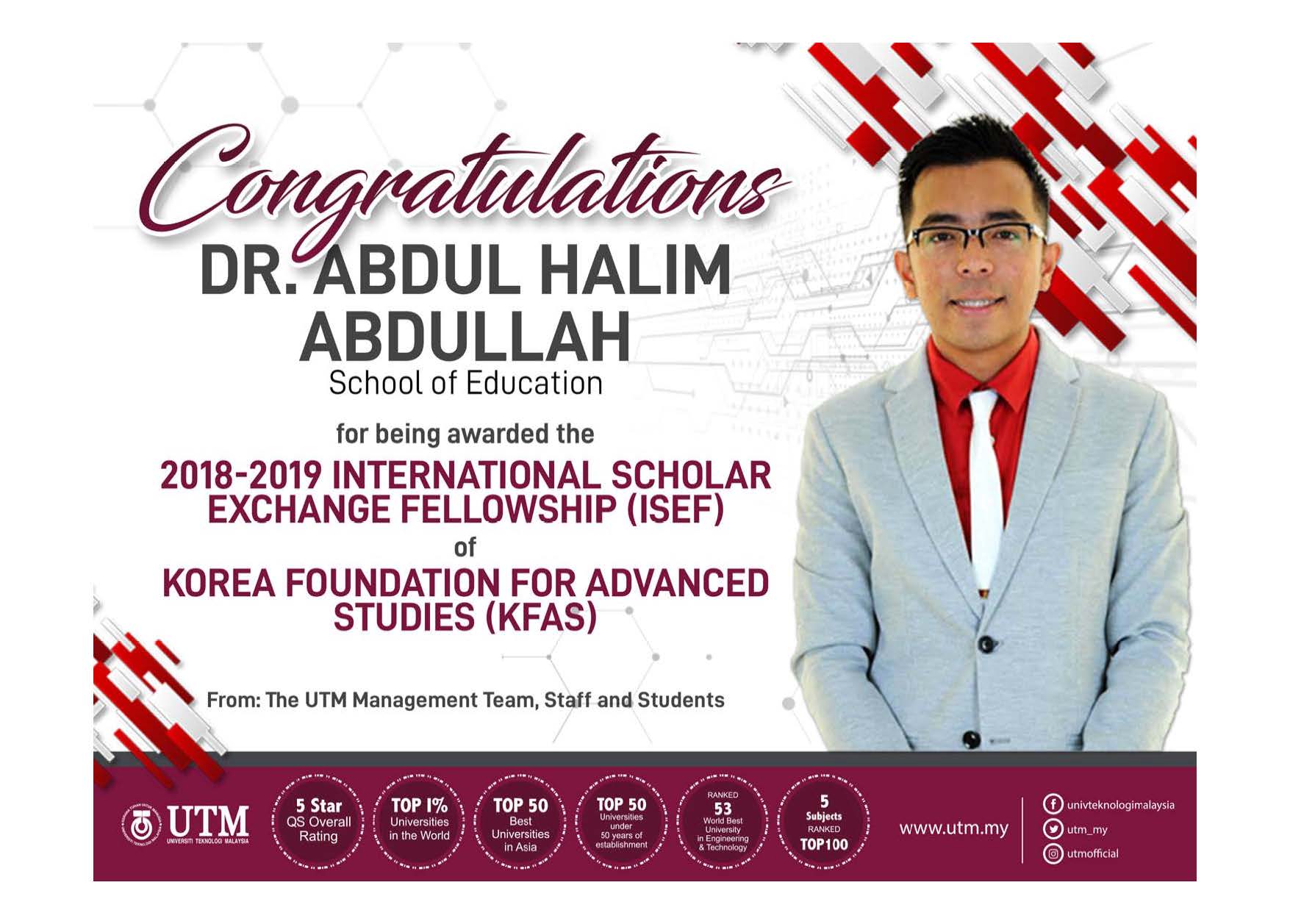 Faculty - Congratulations Dr. Abdul Halim Abdullah for being awarded ...