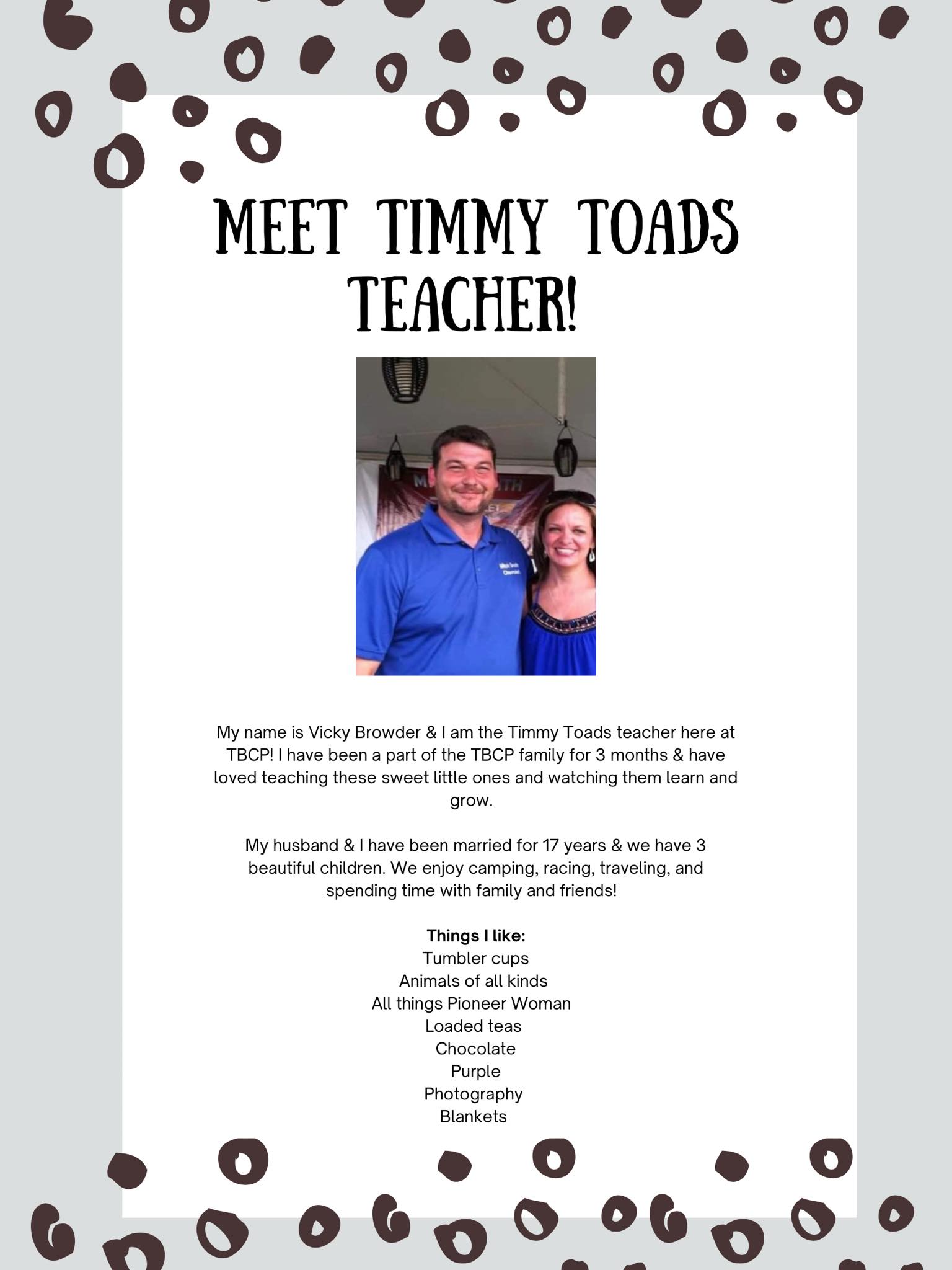 TBC Preschool - Meet our Timmy Toads teacher, Mrs. Vicky!!...
