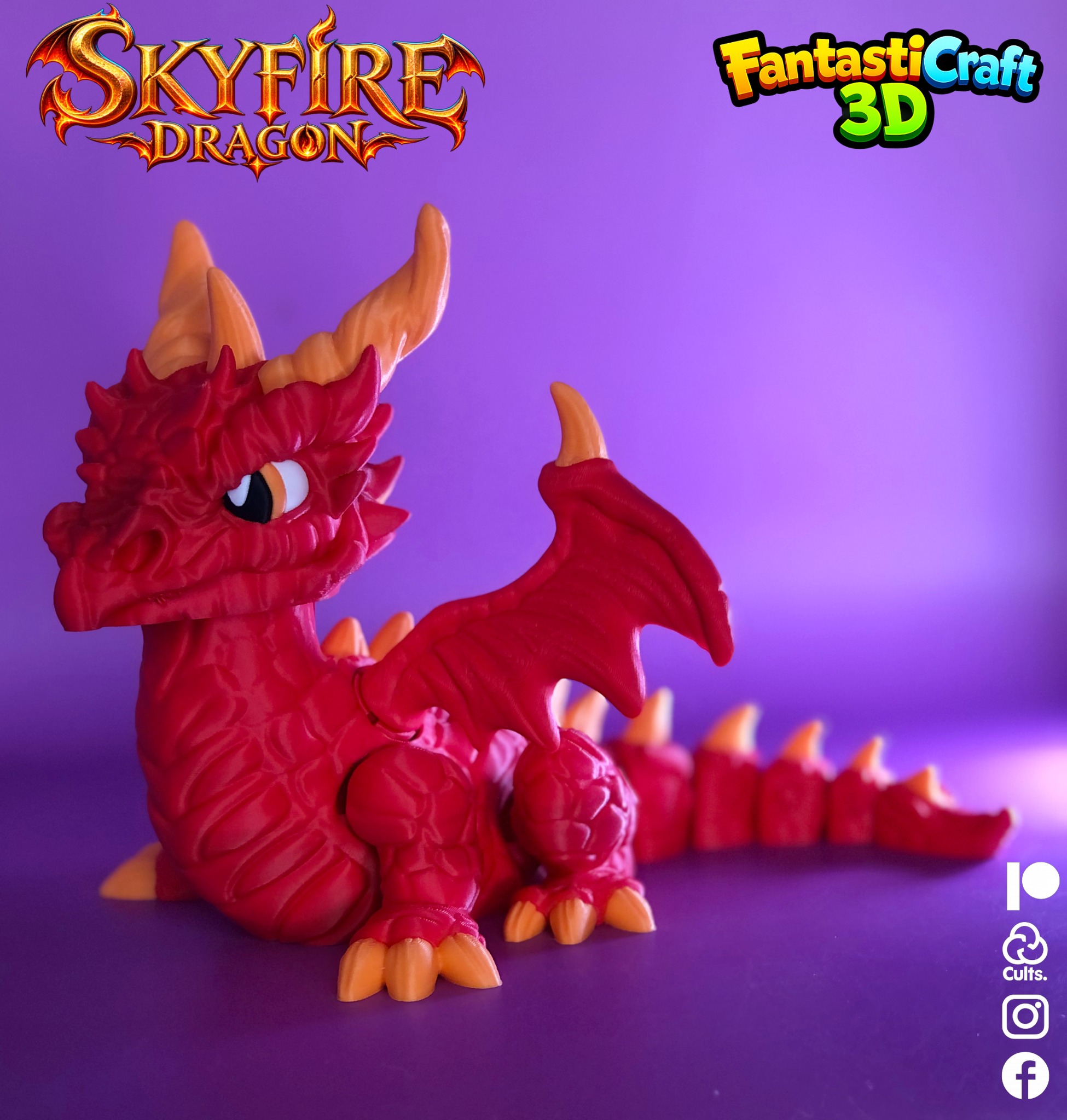 Skyfire dragon 3D printed toy by FantastiCraft 3D