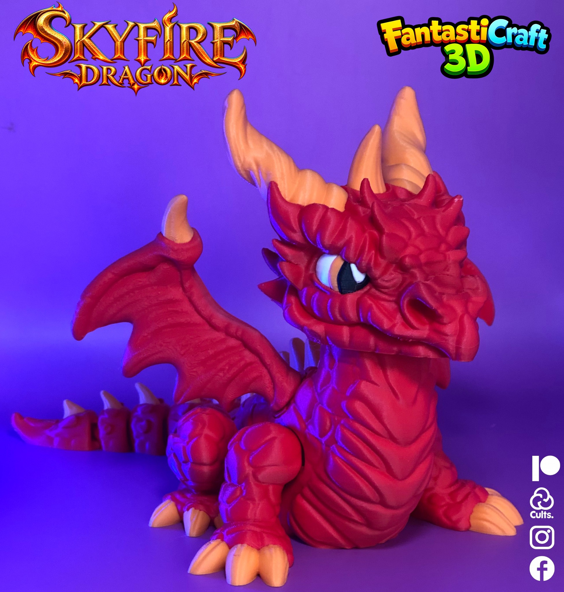Skyfire dragon 3D printed toy by FantastiCraft 3D