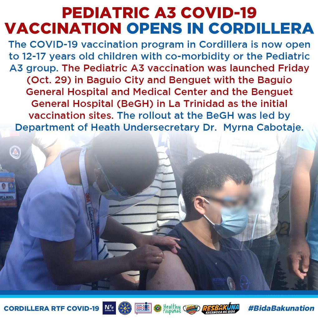Pediatric A3 COVID-19 vaccination opens in Cordillera. Full story ⬇ ...