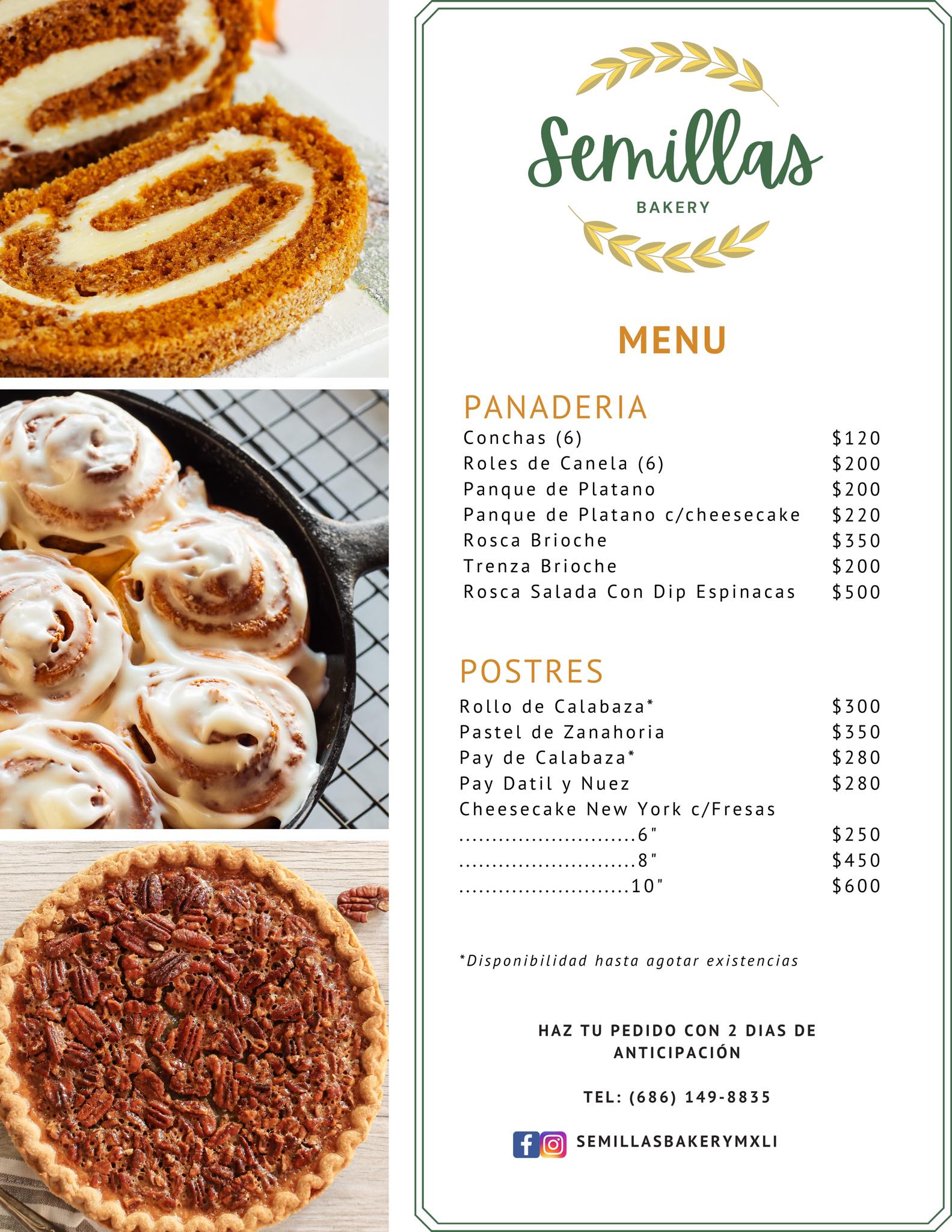 Semillas Bakery - Les compartimos nuestro MENU...