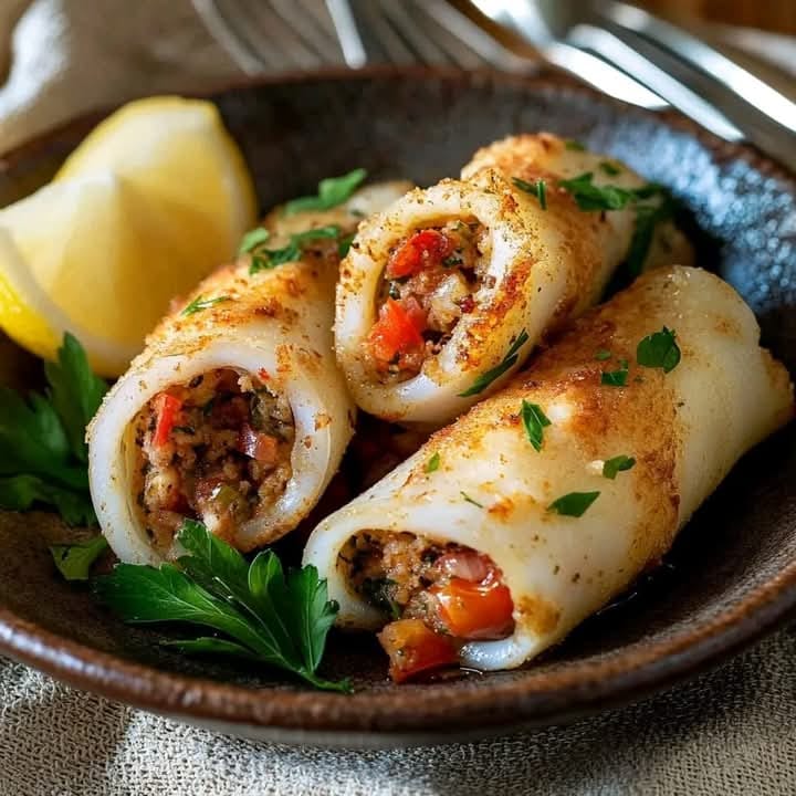 Stuffed Calamari Totani Ripieni Di Riso (squid Stuffed With Rice)