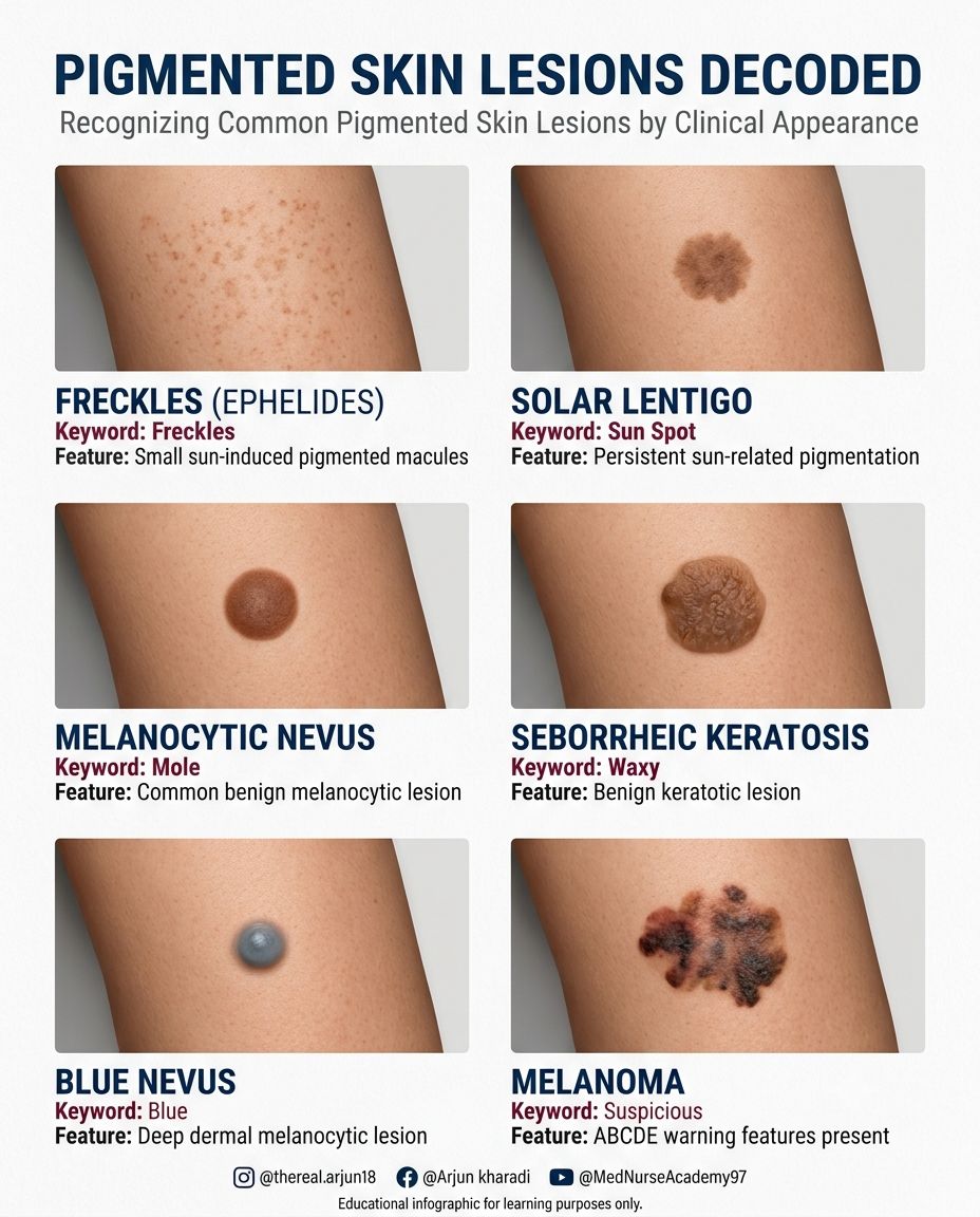 Pigmented Skin Lesions Decoded: Recognizing Common Clinical Patterns Pigmented skin lesions can vary in color, shape, border, and surface, making pattern recognition an important clinical skill. Common examples include freckles, lentigines, melanocytic