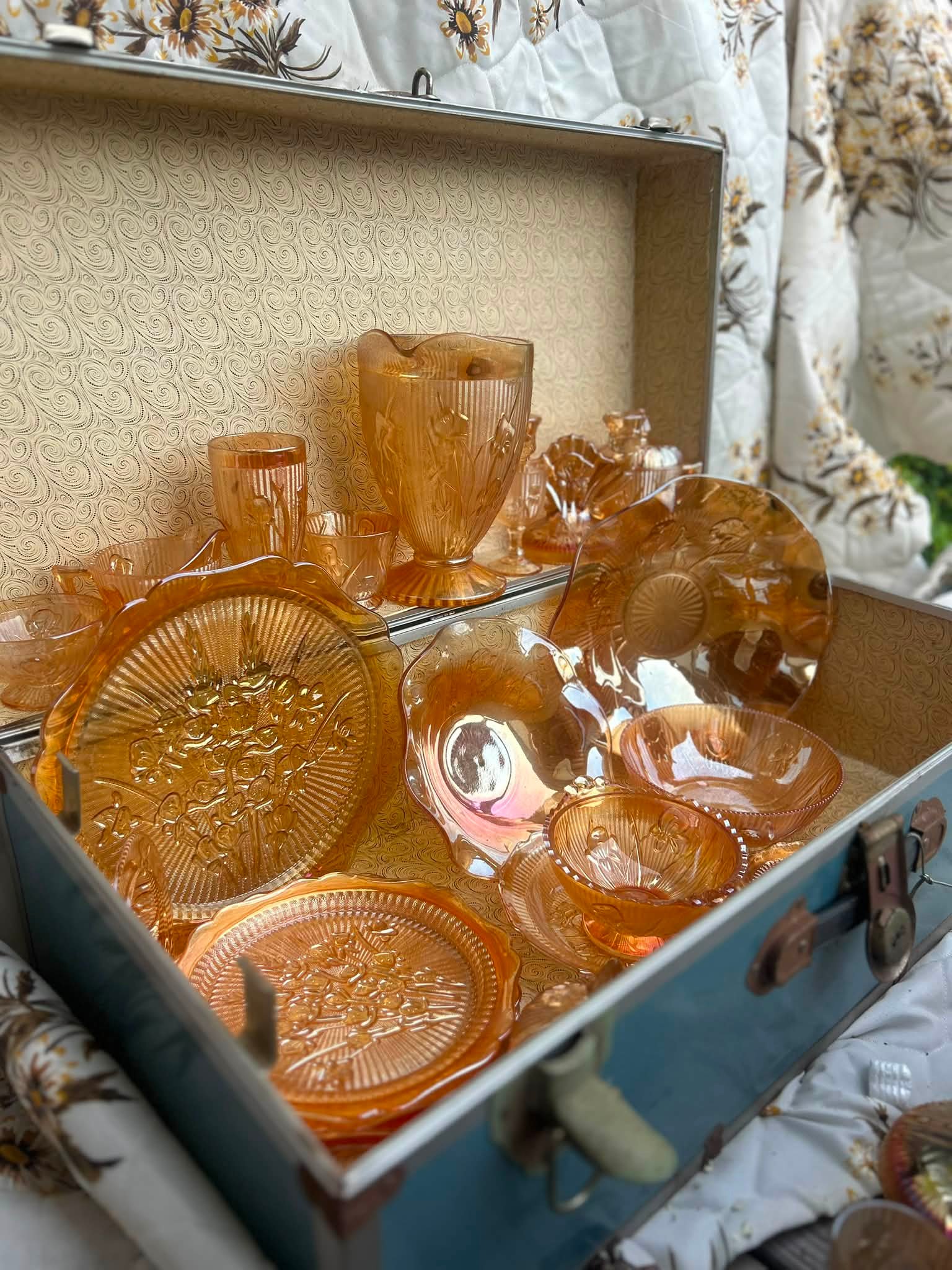 アメリカ ヴィンテージ Jeannette Glass ガラス　ケーキプレート 1970s Jeannette Glass Wedding Box 💙💚