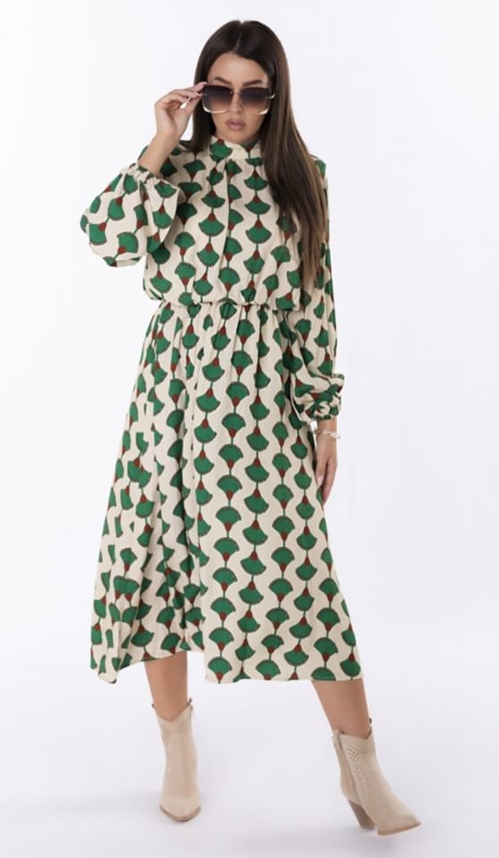 Moda Market - 💚 sukienka midi z bufiastymi rękawami 🤎...