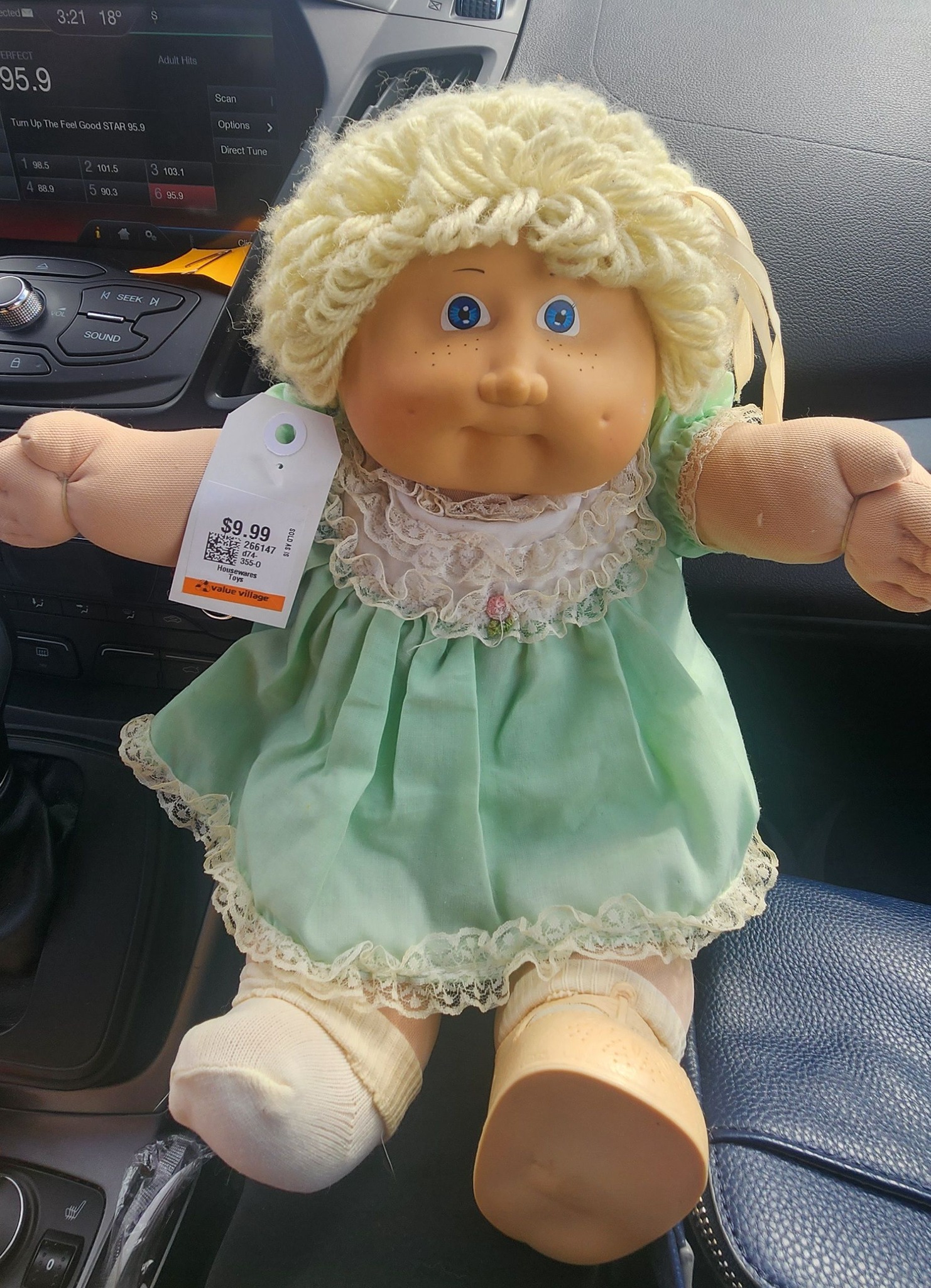 cabbage patch doll green dress Kids with and blonde wig found for $9.99 john galliano cocktail dress