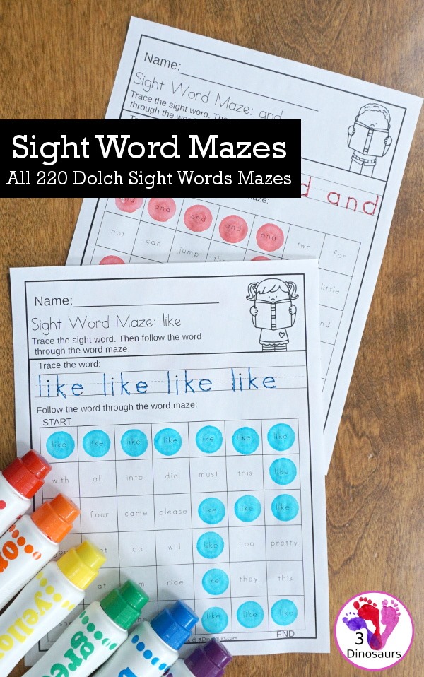 3 Dinosaurs - A great sight word printable for working on...
