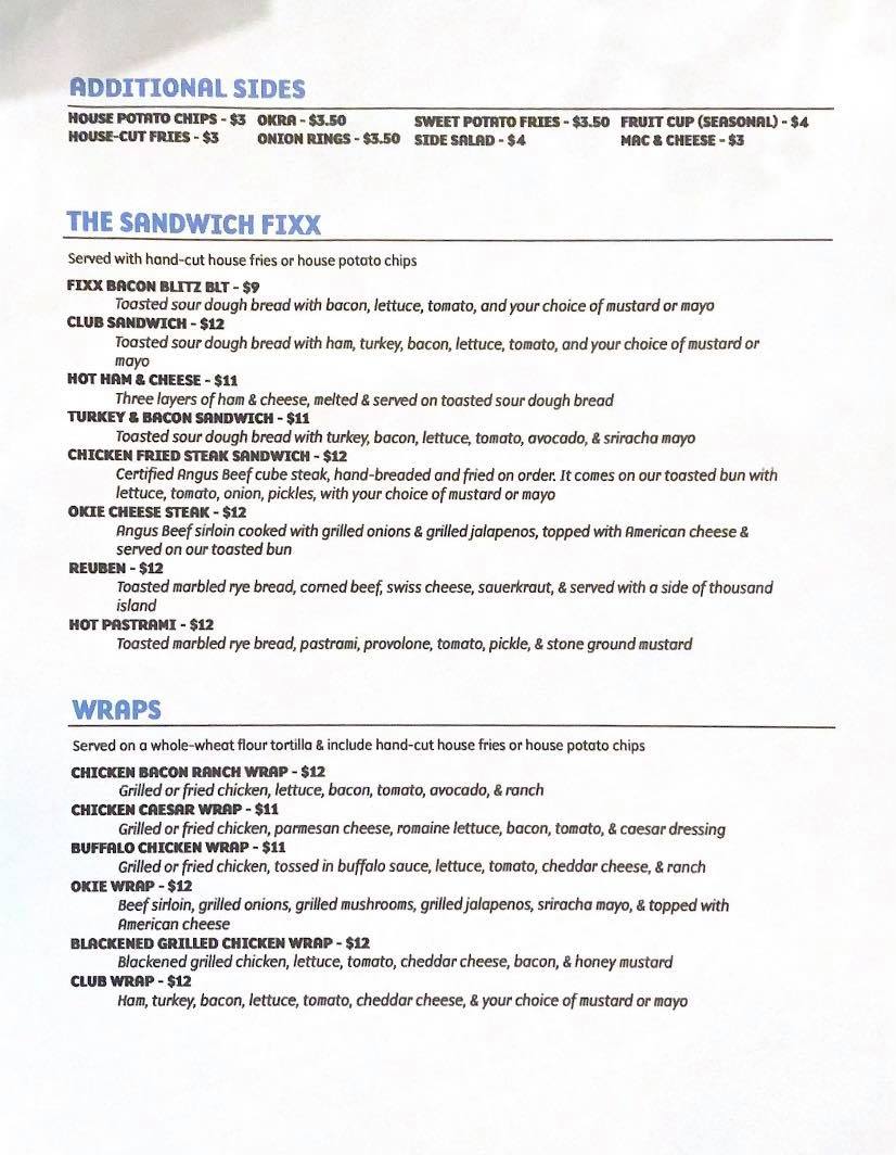 The Fixx OK - UPDATED Menu with pricing!