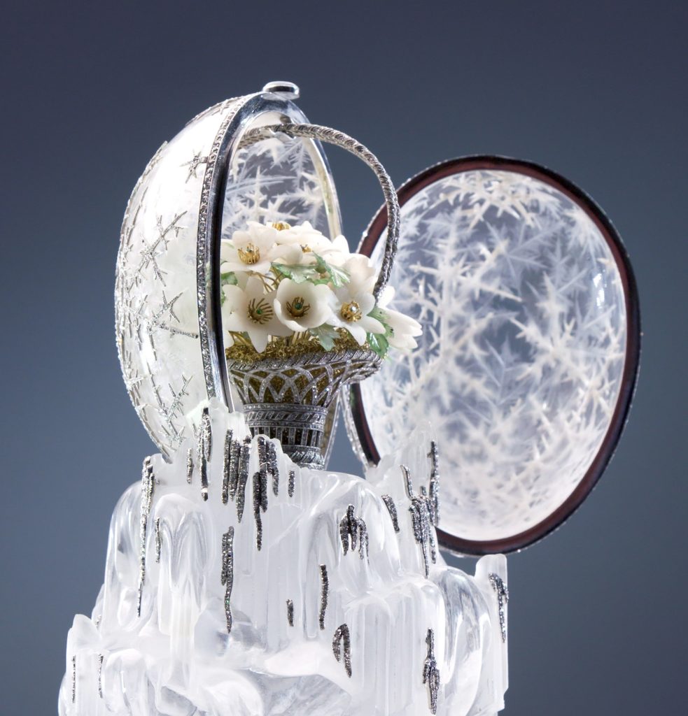 Uovo Fabergé Replica – Fiori Di Primavera Con Cesto Di Fiori, 8,5 Cm, Verde, In Lega E Smalto