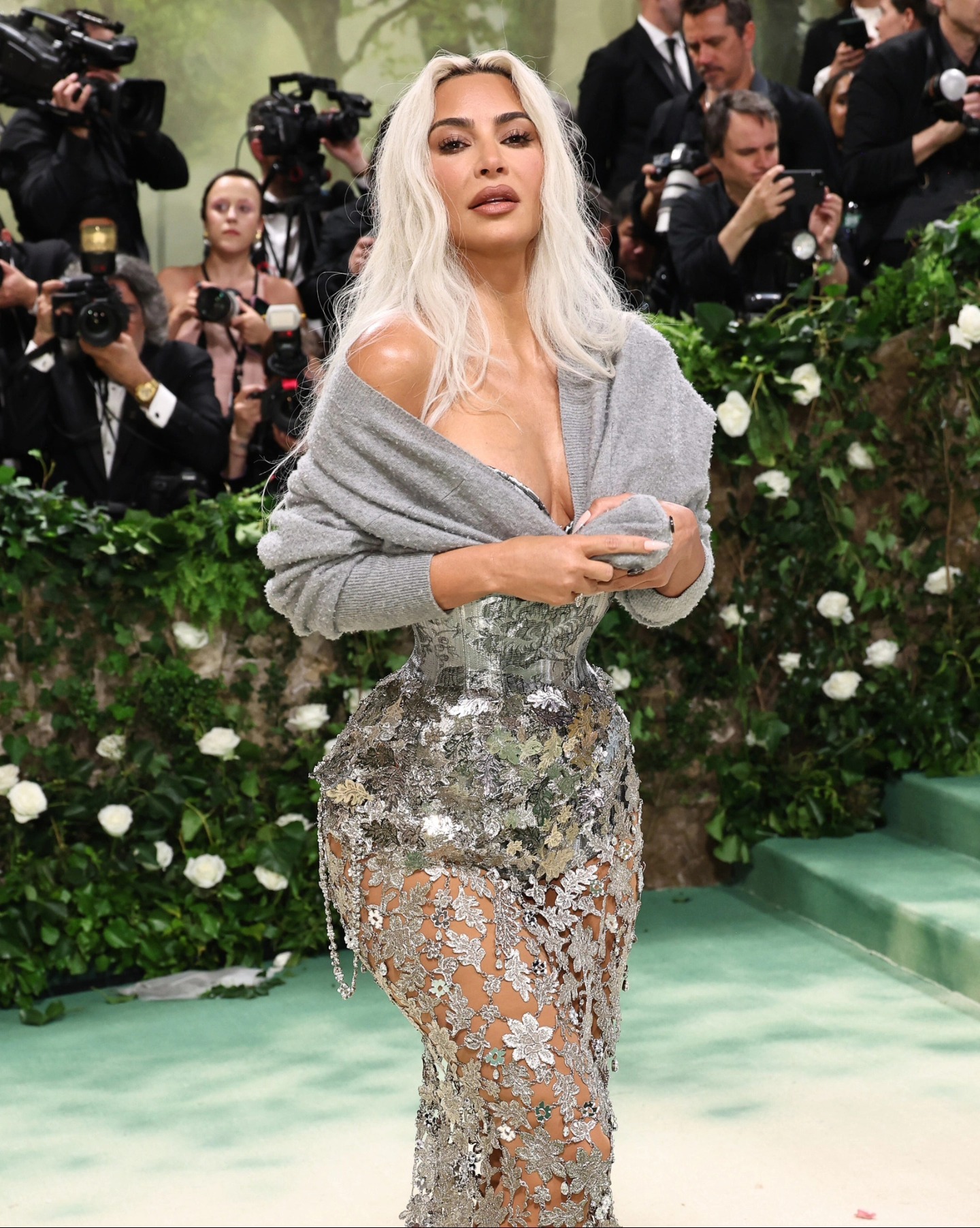 Kim Kardashian's 2024 Met Gala grey cardigan story