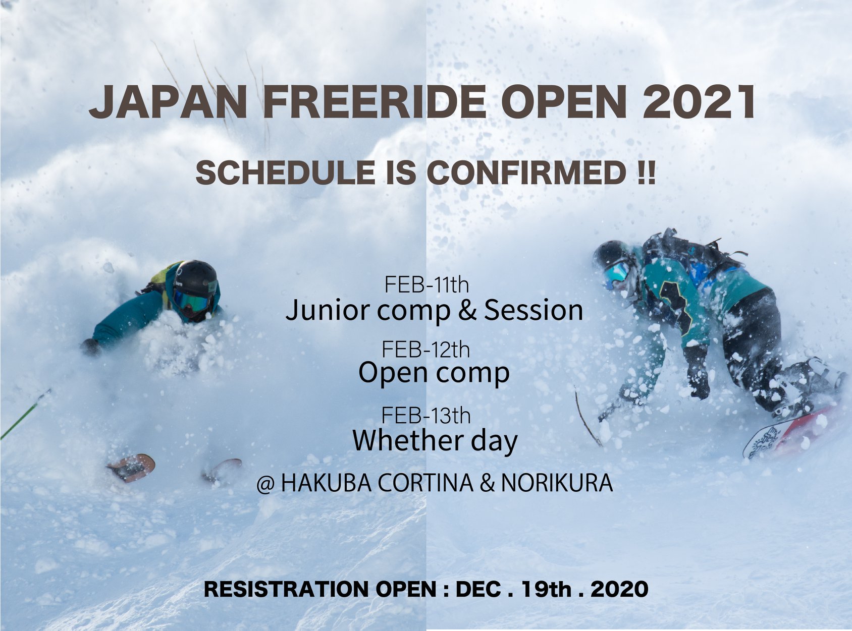 Japan Freeride Open Japan Freeride Open 2021 Schedule Is Confirmed 第６回目となるjfo2021 この冬も白馬コルチナ 乗鞍スキー場にて開催が決定致しました コロナ禍での開催に慎重になる部分もありましたが 年に一度の興奮を 参加選手 オーディエンス