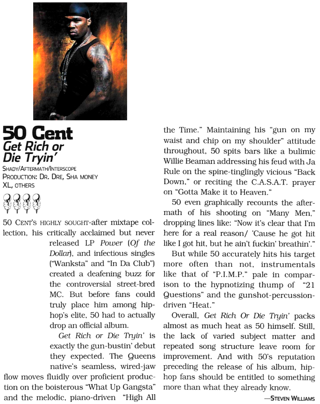The Source's review and mic rating for 50 Cent - Get Rich Or Die