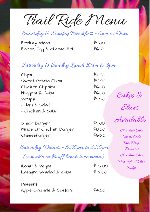 Food Menu for Trail Ride Weekend... - Theodore Trail Ride | Facebook