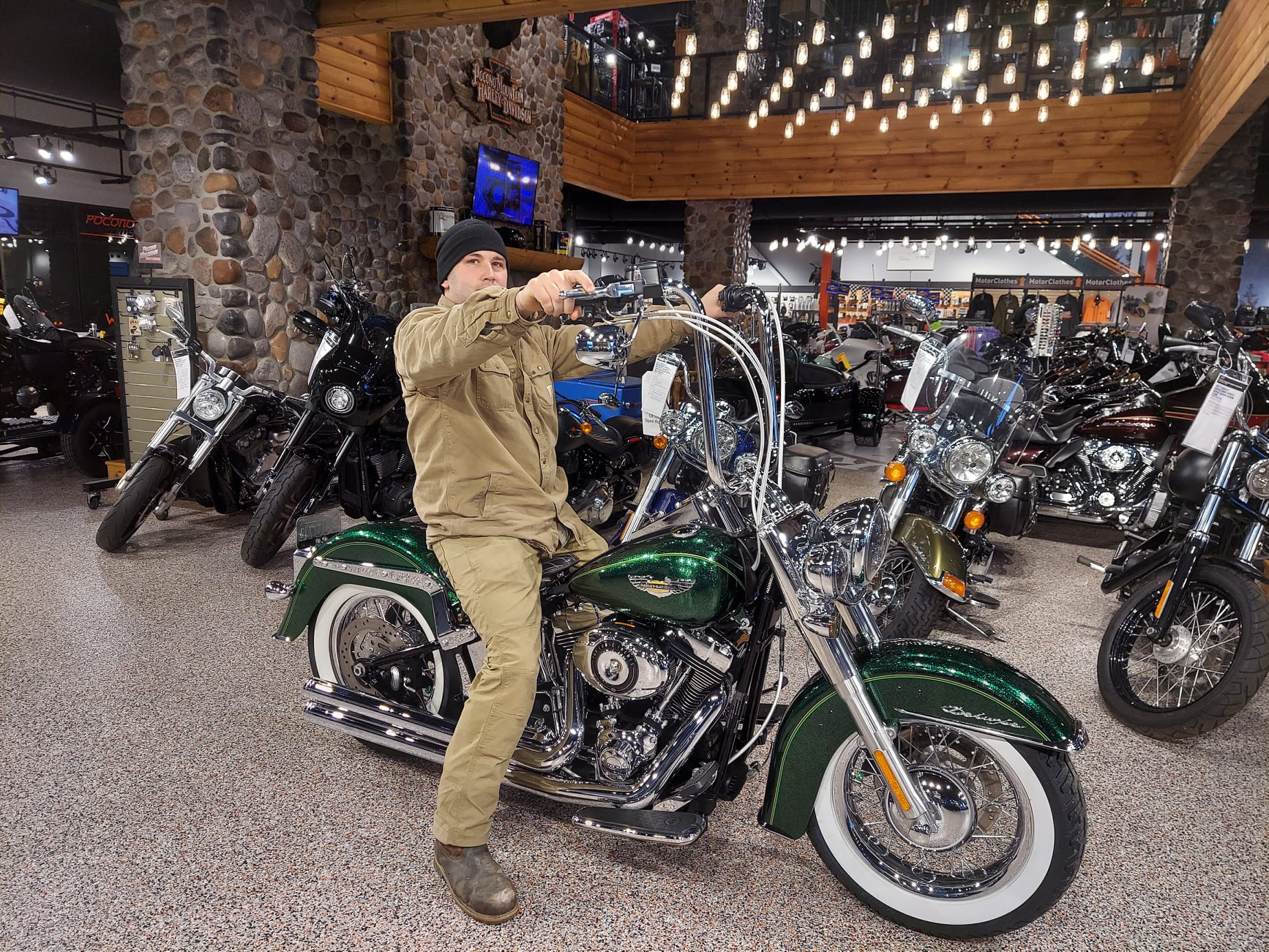 Adam's new 2013 Harley-Davidson Softail Deluxe in Lucky Green Flake