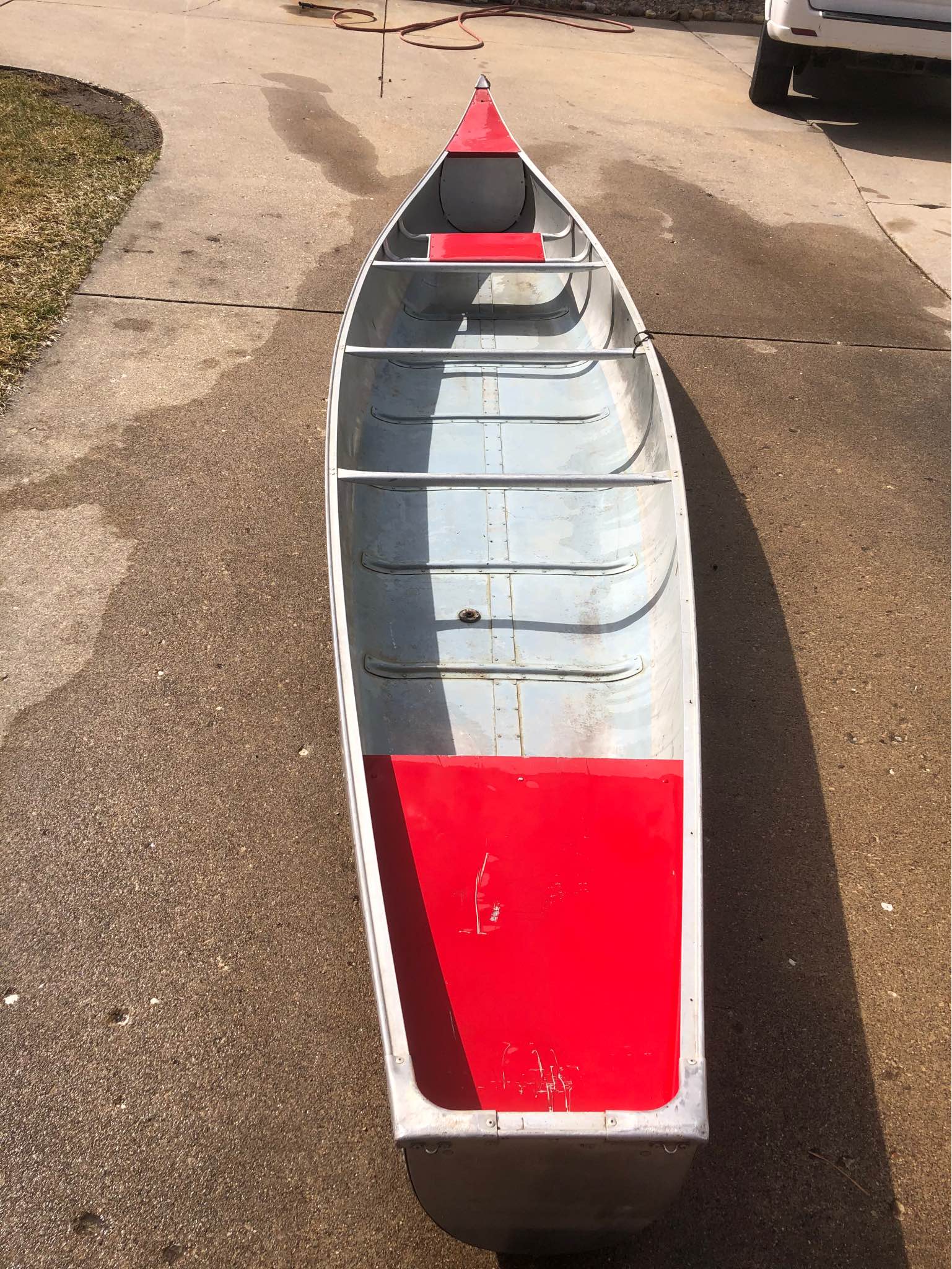 Osagian 16 ft. Aluminum canoe with square back/stern and Minn Kota 