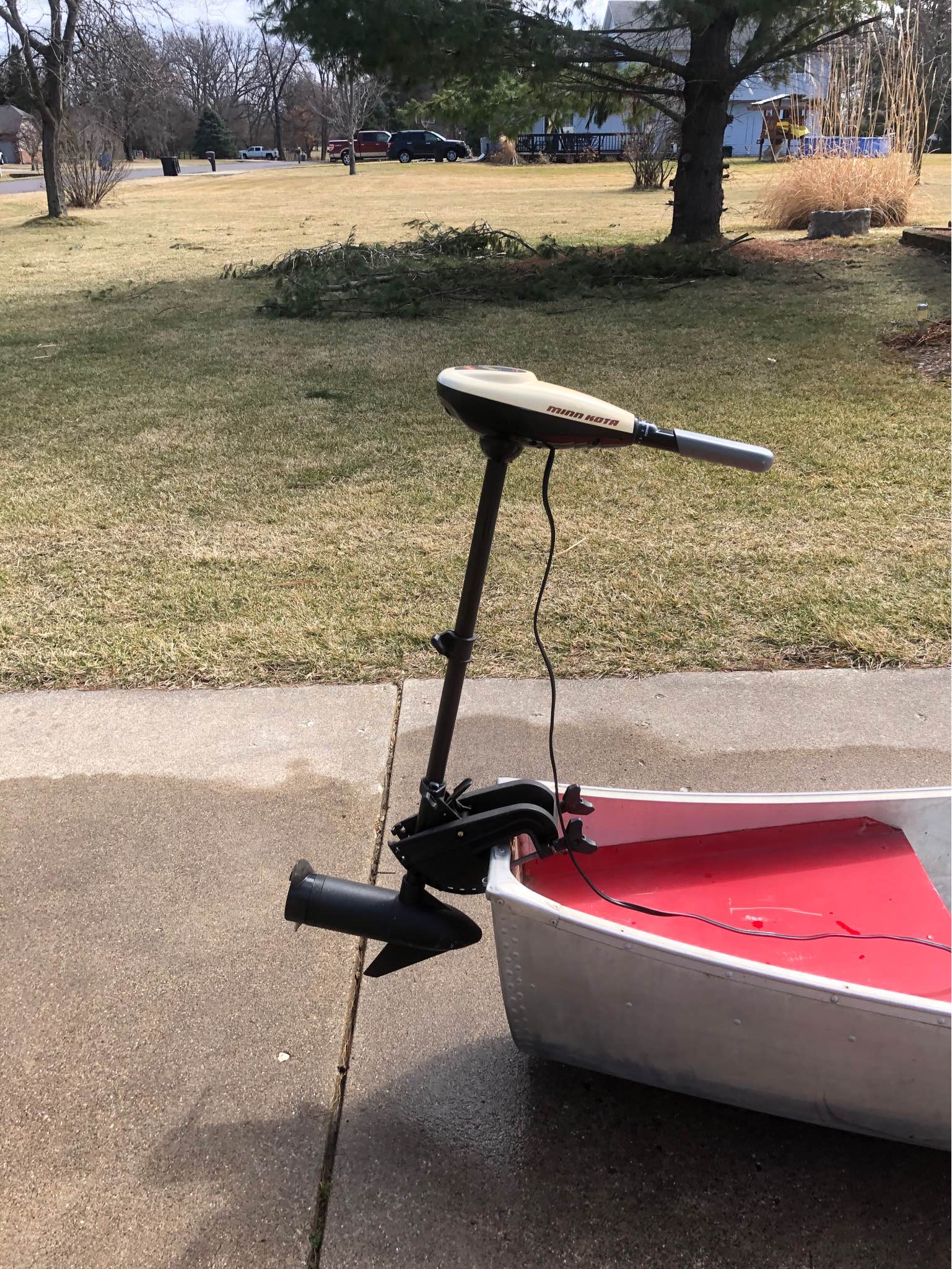 Osagian 16 ft. Aluminum canoe with square back/stern and Minn Kota 