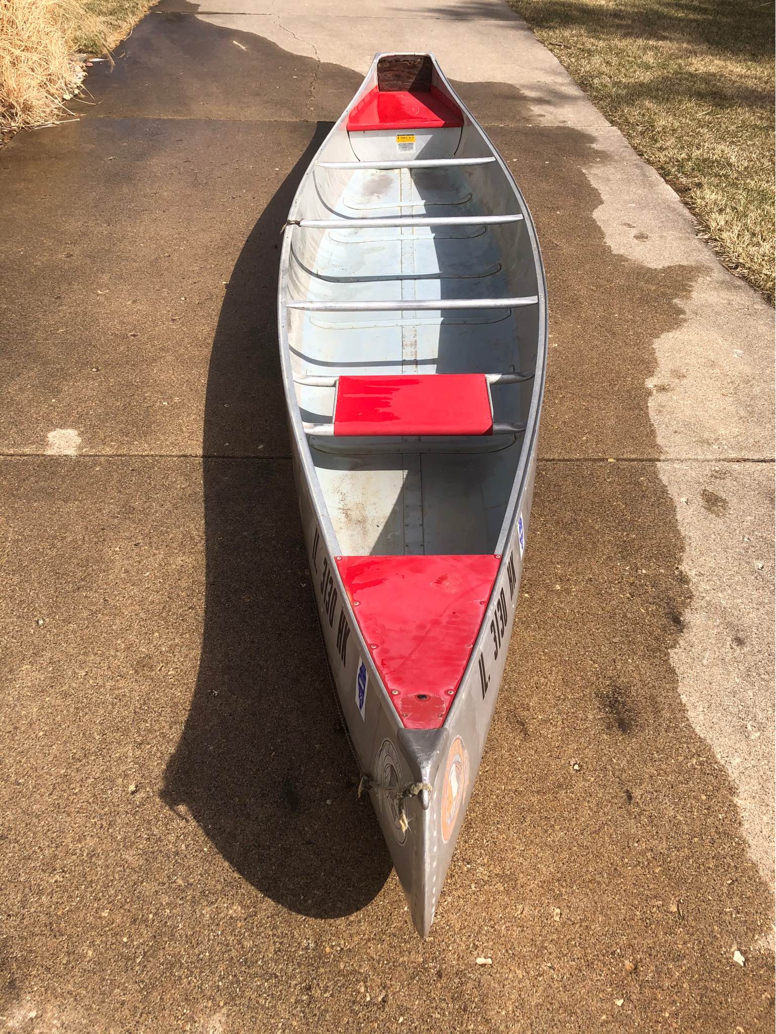 Osagian 16 ft. Aluminum canoe with square back/stern and Minn Kota 
