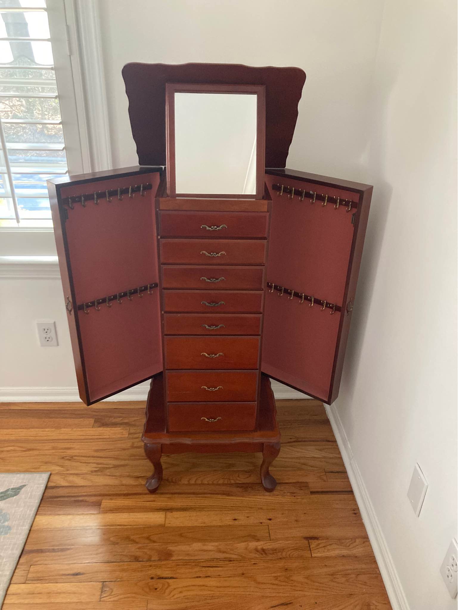 Cherry Jewelry Armoire w Mirror & Drawers - Armoires & Wardrobes